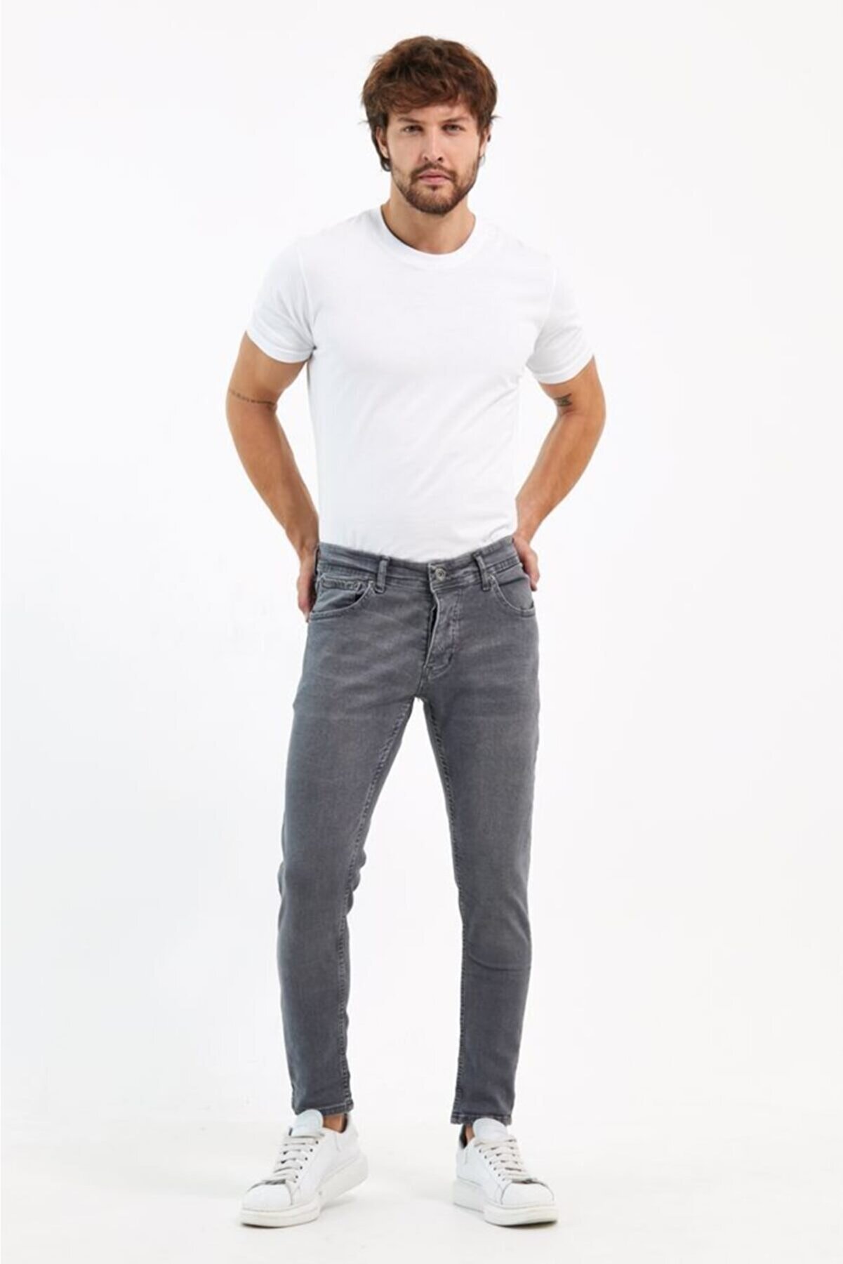 LuxJeans Erkek Jeans Skinny Fit Likralı Düz Gri