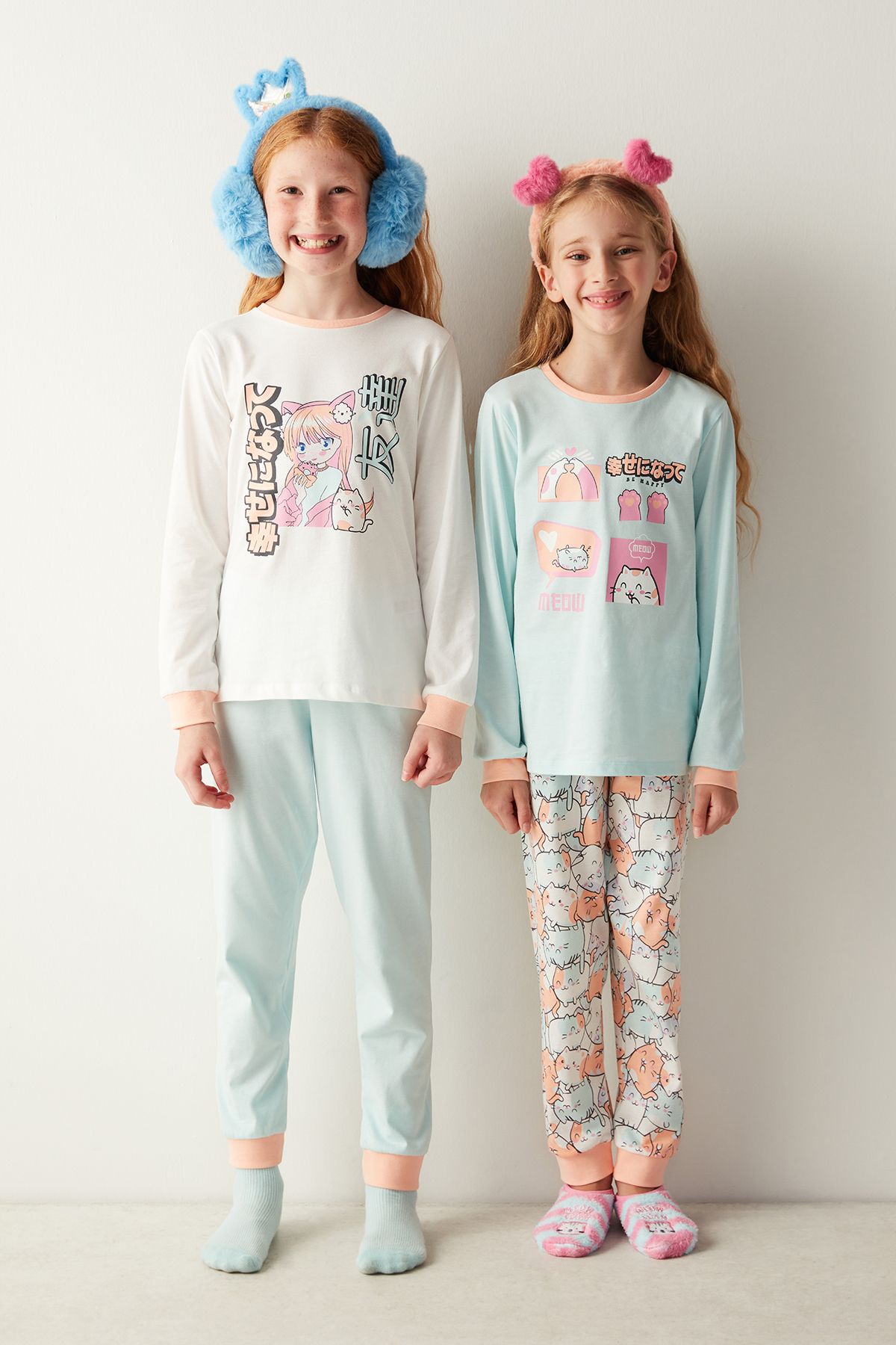 Penti Kız Çocuğu Anime Kedi Desenli 2 li Pijama Takım