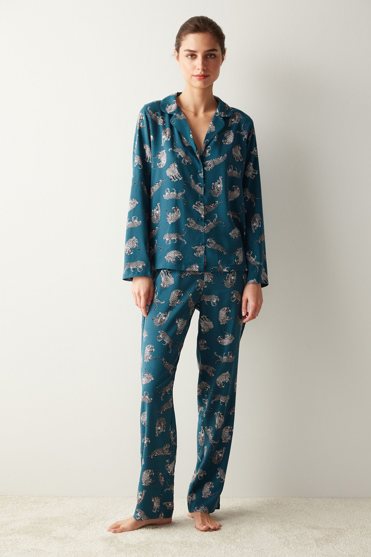 Penti Base Dark Printed Gömlek Pantolon Pijama Takımı