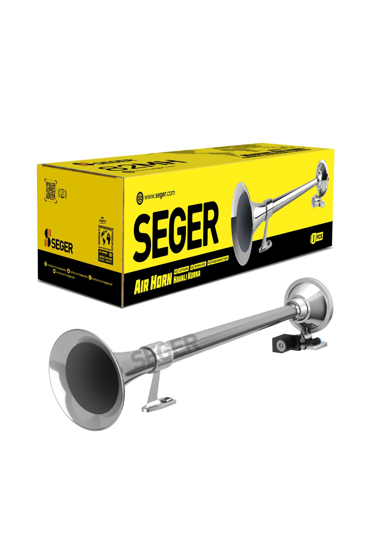 Seger - Claxon de aer marin 82Mh 24V, țeavă cromată