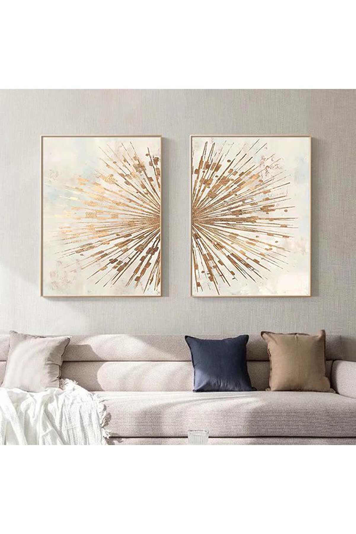 Linacci Altın Detaylı Sanatsal Camlı Tablo Seti - 2 Adet Gold Metal Çerçeveli