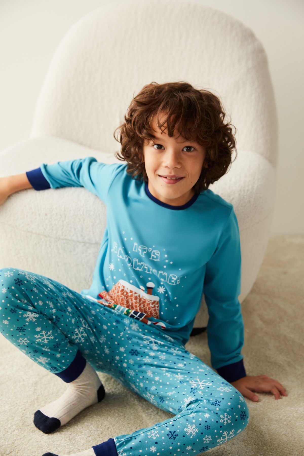 Penti Mavi Erkek Çocuk Snowtime Baskılı Pijama Takımı