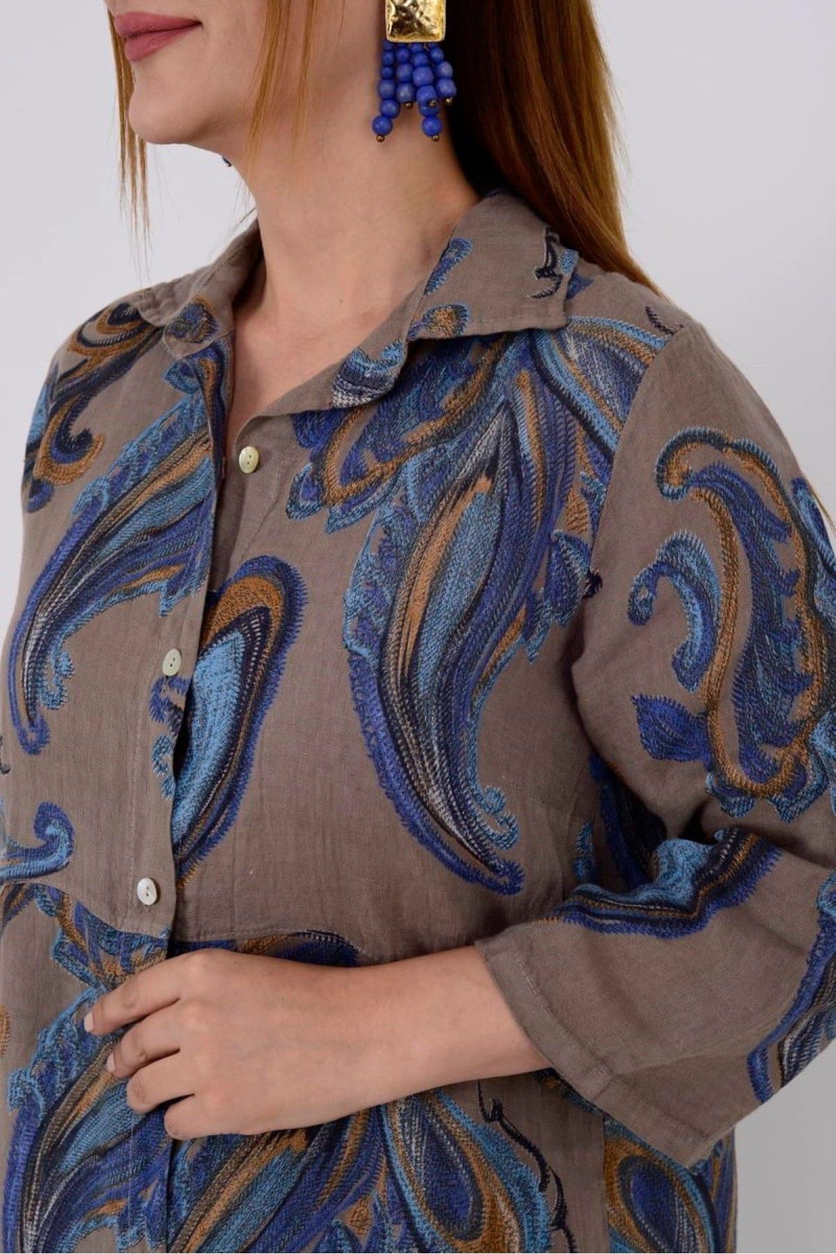 Elif Butik Bursa Kadın İtalyan Şal Desenli Keten Elbise