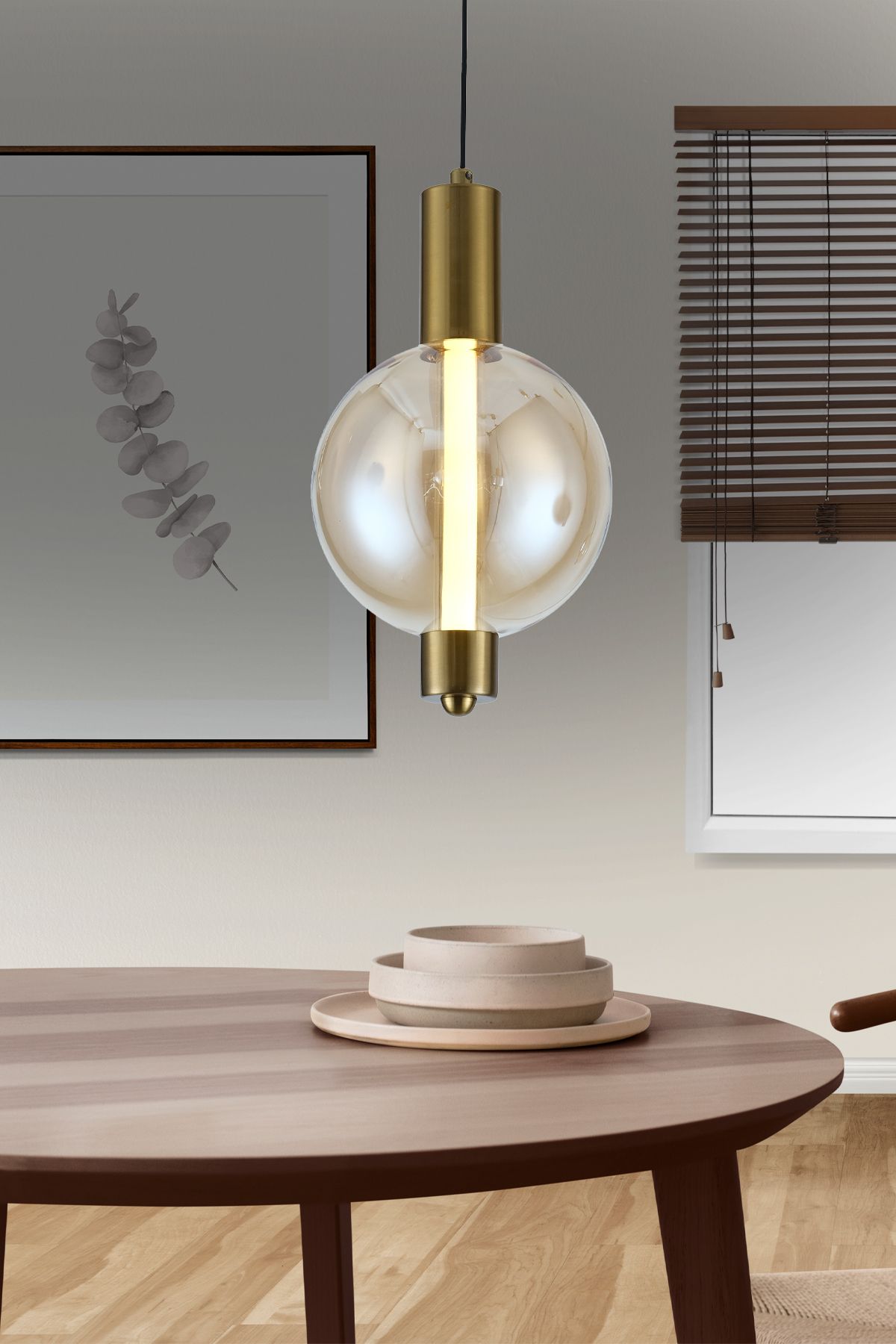 Apliqa Mira Tekli Bal Camlı 4 Watt Modern Salon Led Sarkıt Avize