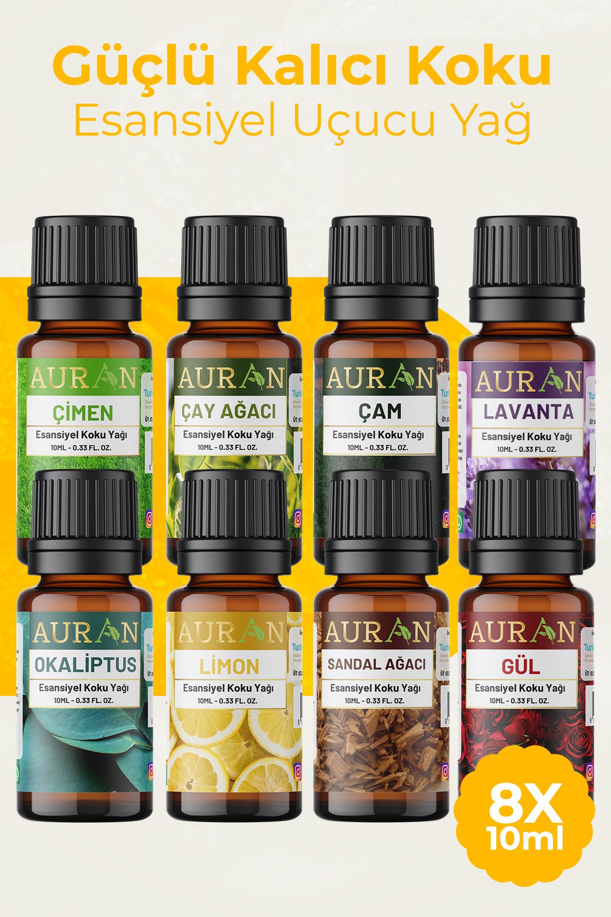 AURAN Koku Alma Egzersizi Seti Özel Yoğun Kokular Esansiyel Uçucu Yağ 8x 10ml