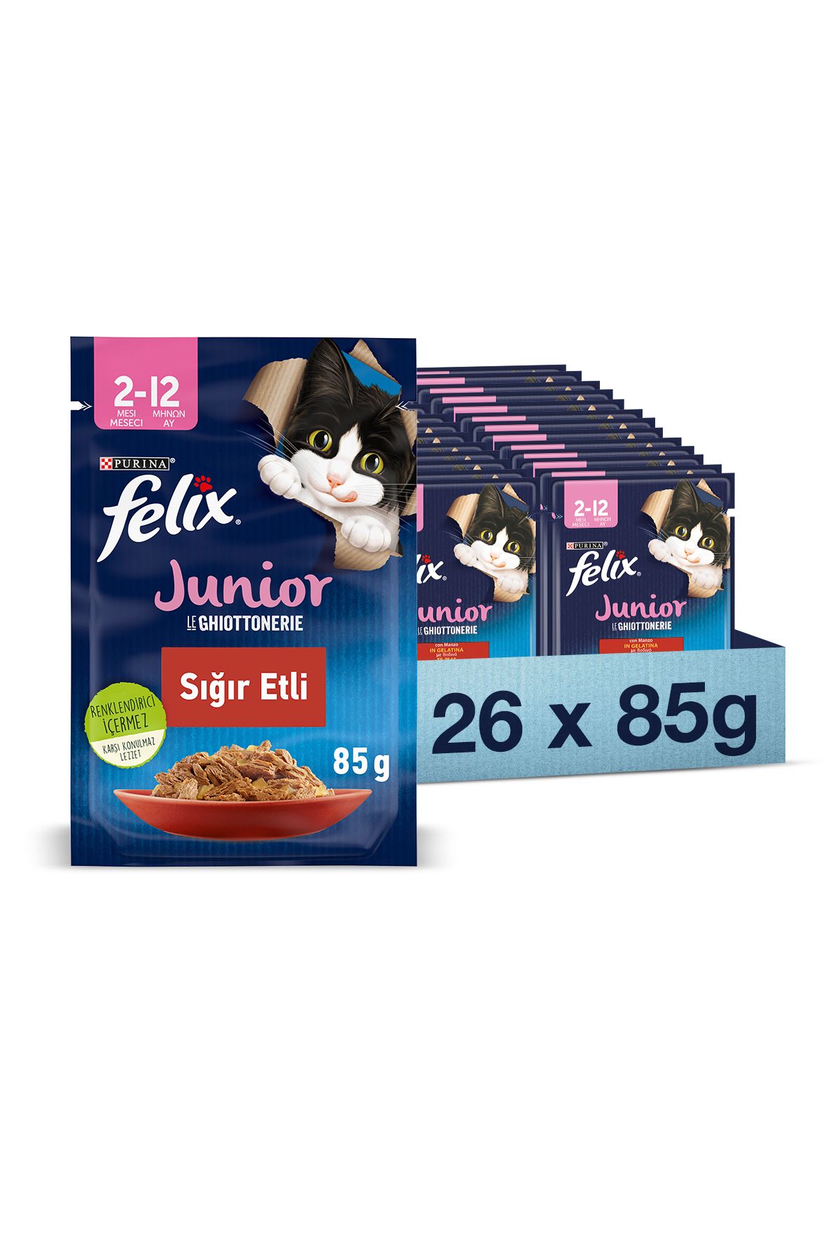 FELIX Yavru Sığıretli Yaş Kedi Maması 26 Adet X 85 Gr. ( Yeni Paket)