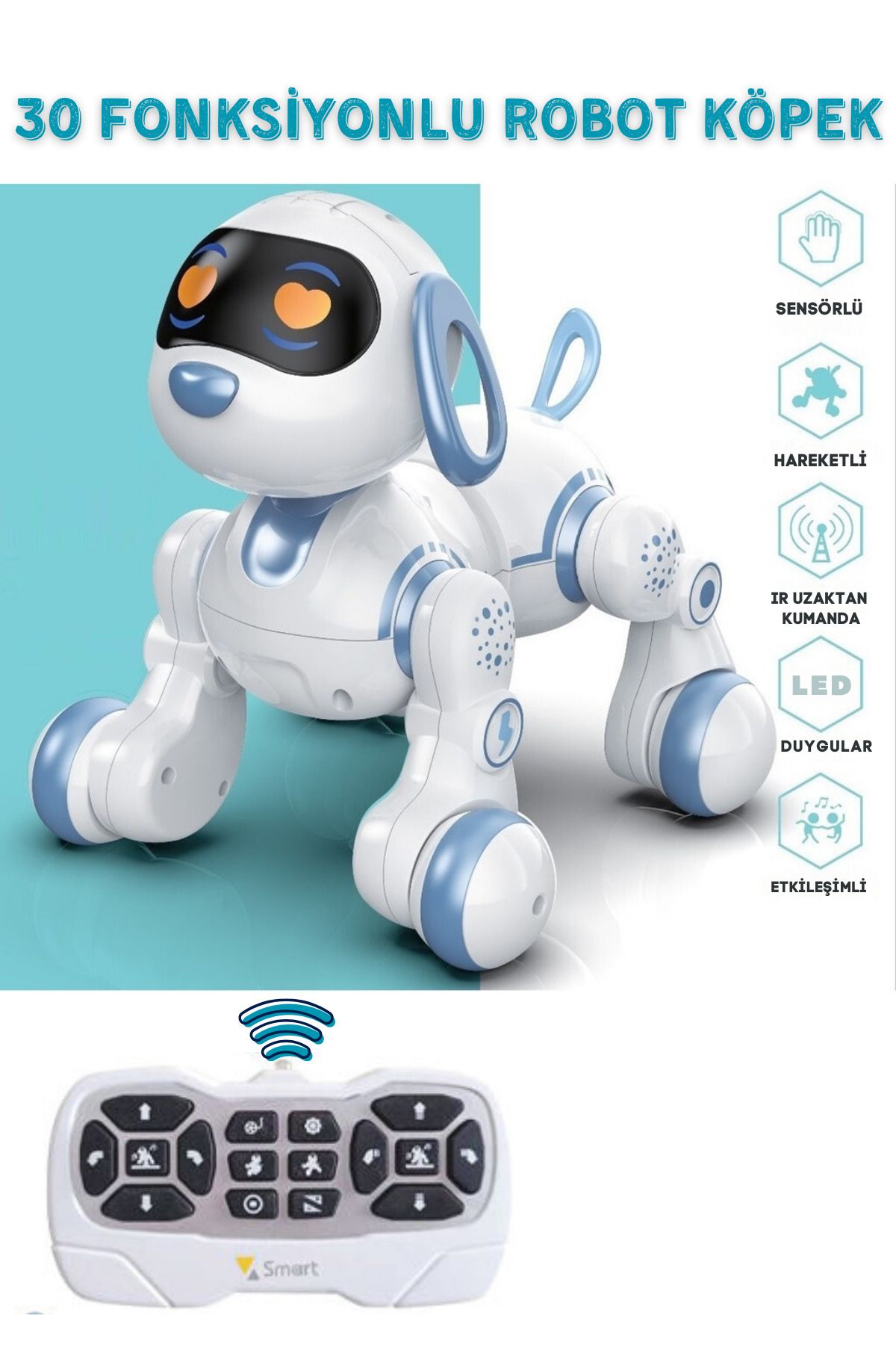 welcomein Oyuncak 30 Fonksiyon Uzaktan Kumandalı Şarjlı Sesli Işıklı Dokunma Algılama Programlama Robot Köpek