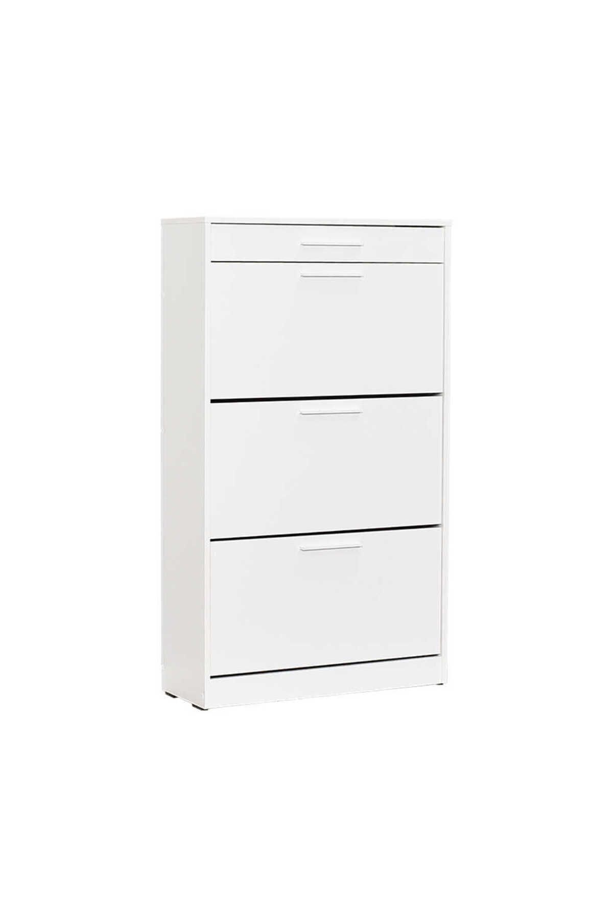 Adore Mobilya Flat Duo 3 Katlı Çekmeceli Ayakkabılık-mat Lake Beyaz 75x128x29 Cm (gxyxd)