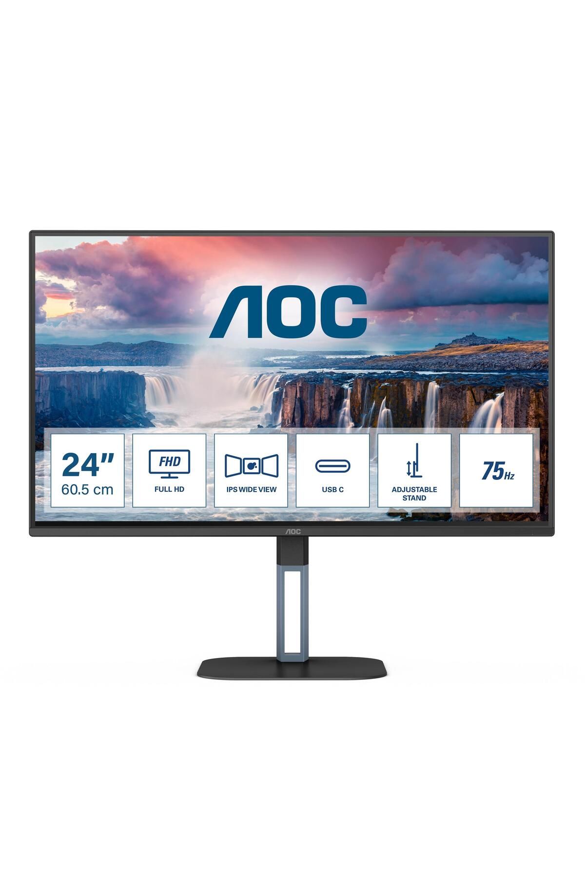 AOC 24v5c/bk 23.8" 75hz 1ms Hdmı Dp Usb-c Fullhd Freesync Ips Pivot Vesa Monitör
