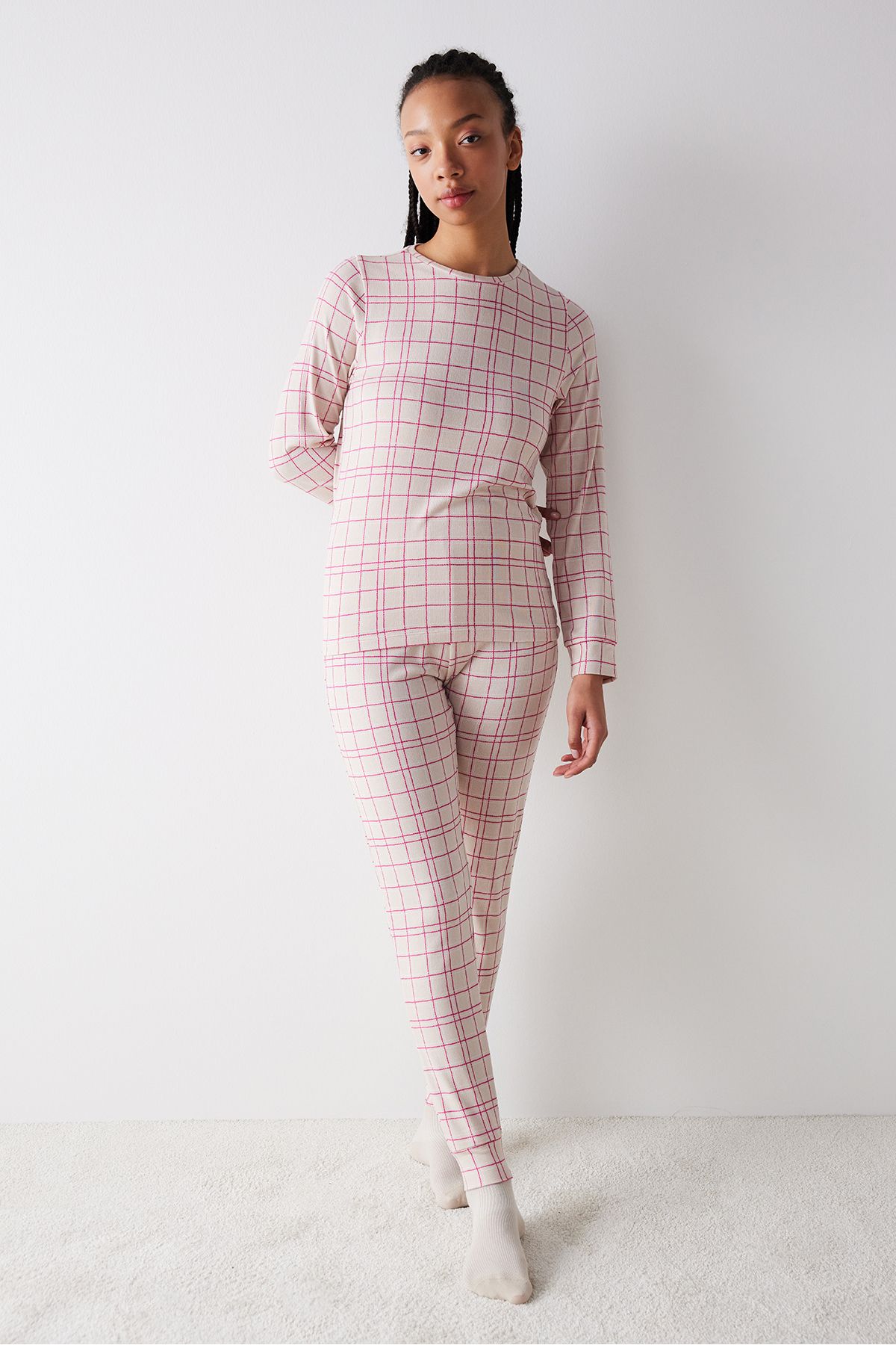 Penti Checked Gri Pantolon Pijama Takımı