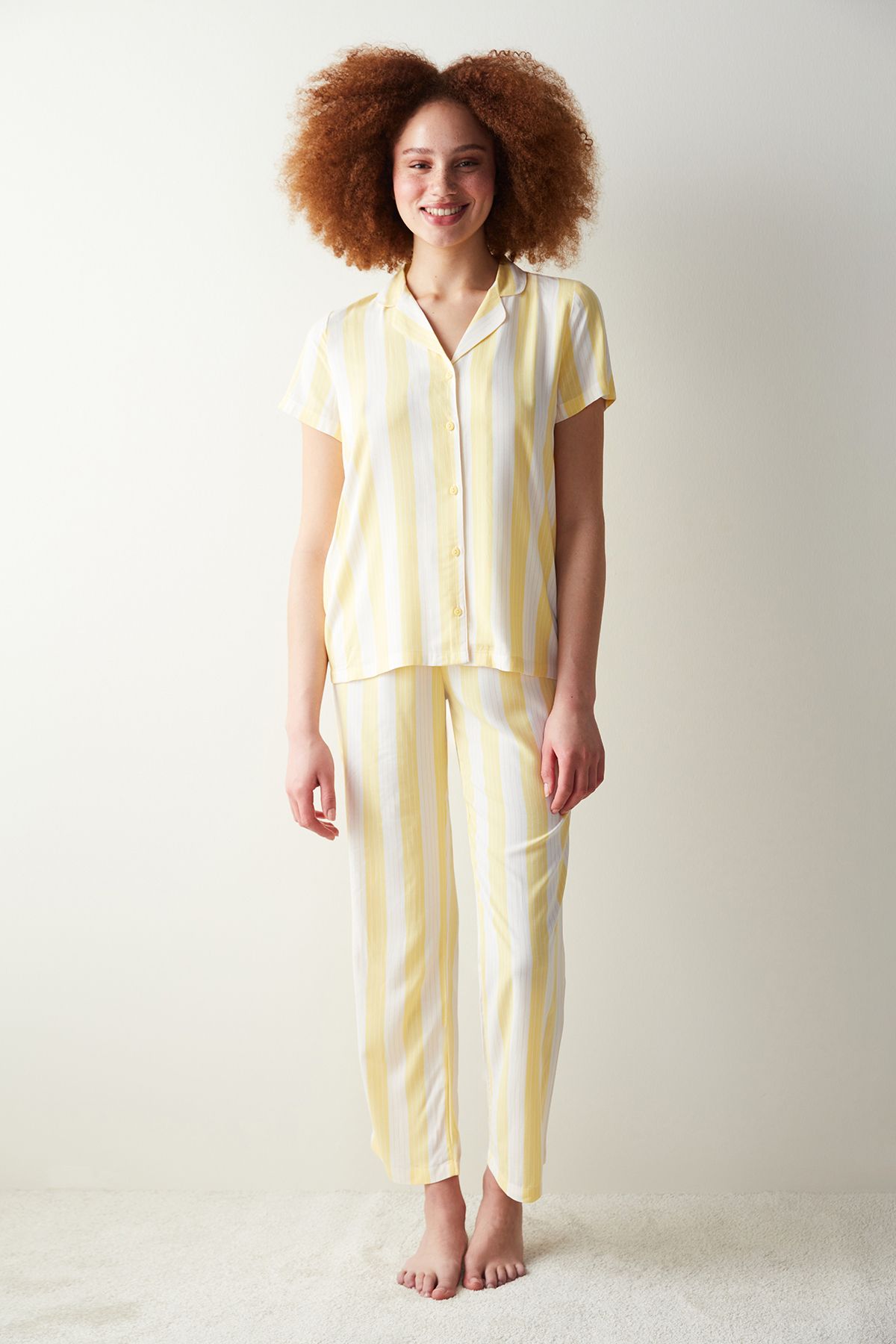 Penti Base Spring Sarı Düğmeli Gömlek Pantolon Pijama Takımı