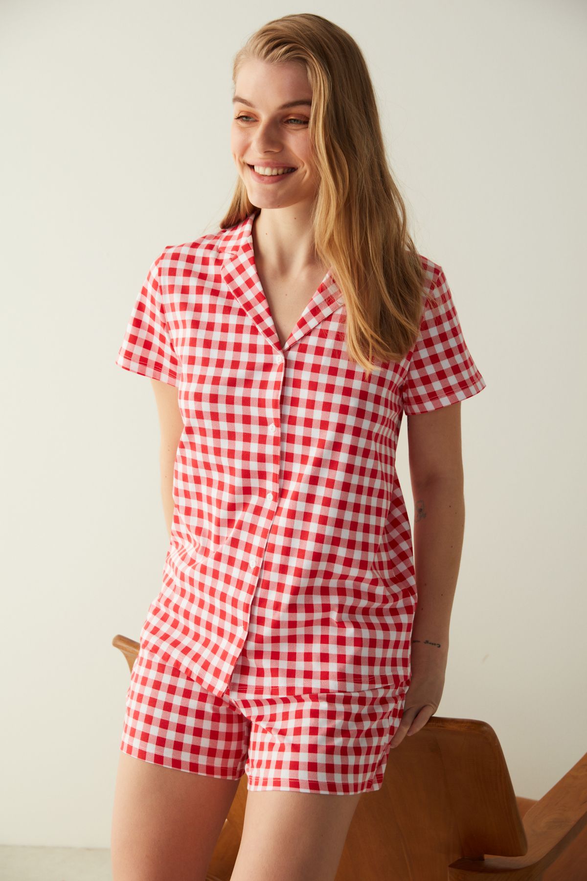 Penti Base Self Love Kareli Gömlek Şort Pijama Takımı