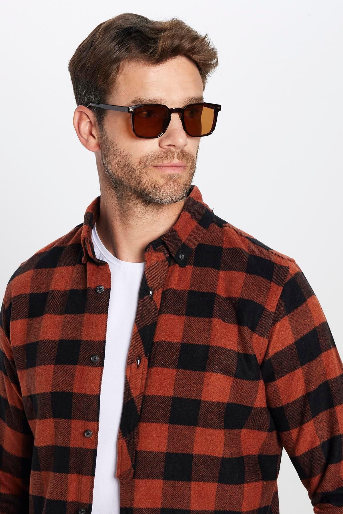 Tudors Erkek Slim Fit Dar Kesim Oduncu Düğmeli Yaka Kareli Kışlık Gömlek