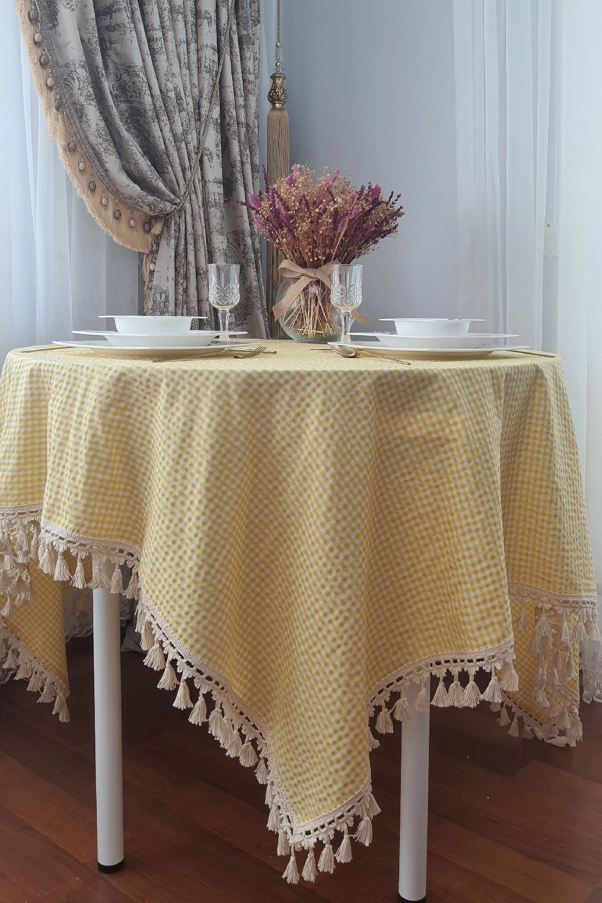 İnciShop SARI PÖTİKARE MASA ÖRTÜSÜ, SOFRA BEZİ,PİKNİK ÖRTÜSÜ 170X170