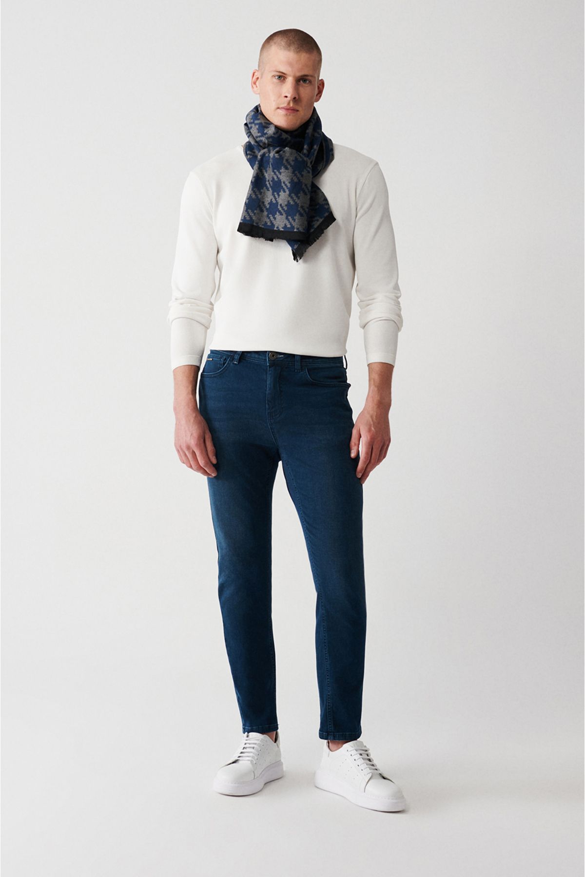Avva Erkek Indigo Eskitme Yıkama Esnek Jean Pantolon B003521