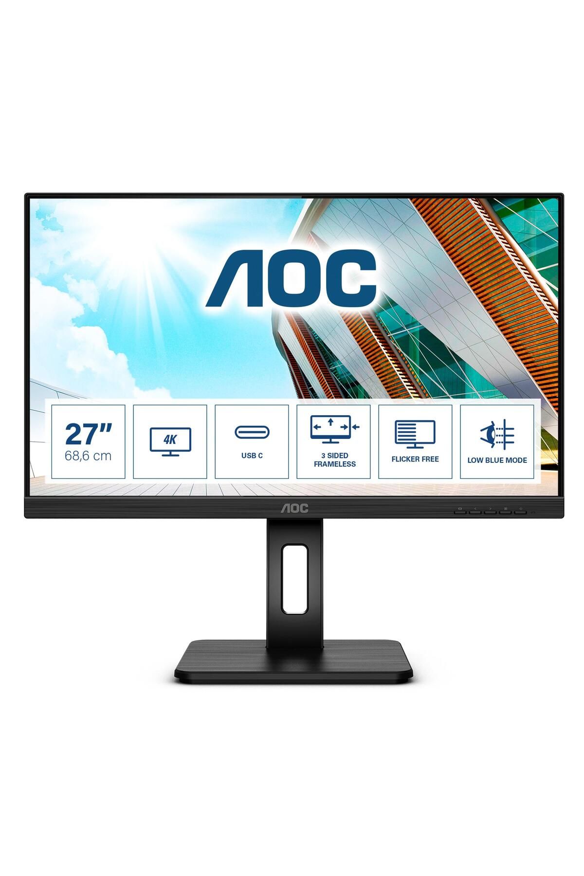 AOC U27p2ca 27" 60hz 4ms Hdmı Dp Usb-c Uhd Adaptive-sync Ips Pivot Vesa Monitör