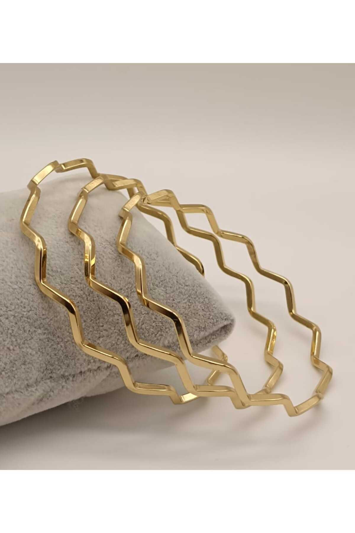 TLSMACCESORIES AJDA Steel Bracelet Set - 3-Piece Zigzag Design Gift