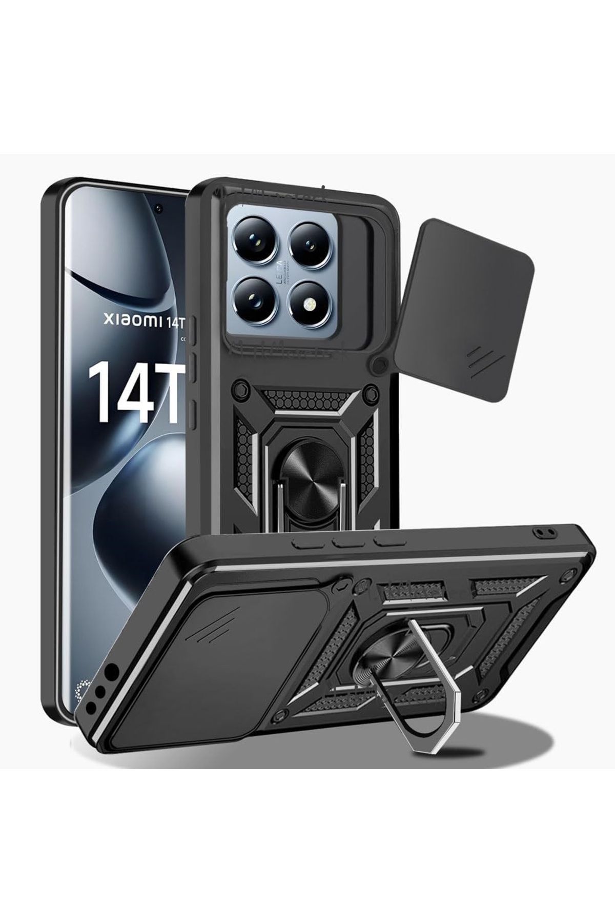 m.tk moveteck Xiaomi Mi 14T Pro Kılıf Kamera Korumalı Sürgülü Yüzüklü Standlı Armor Military Tank Kızaklı Kapak