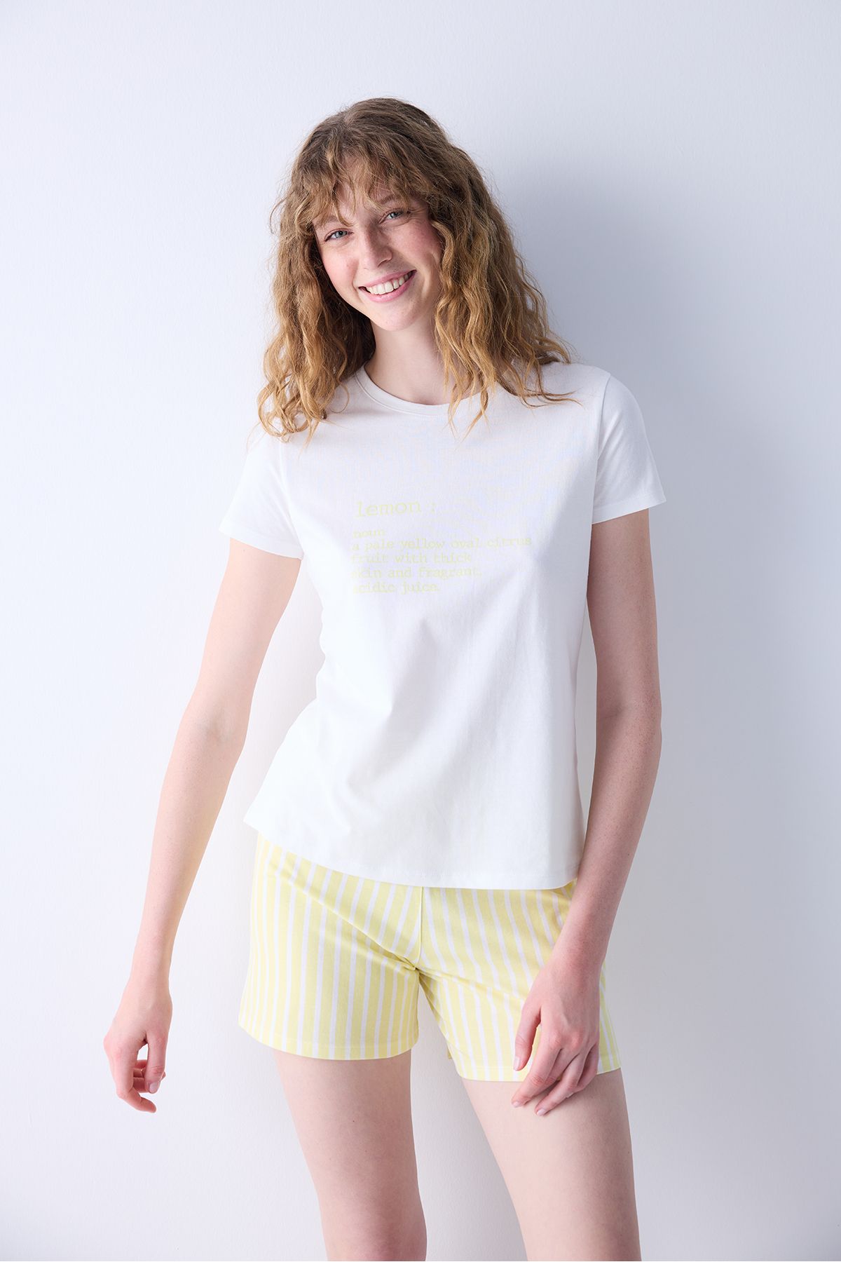 Penti Lemon Açık Sarı Şortlu Pijama Takımı