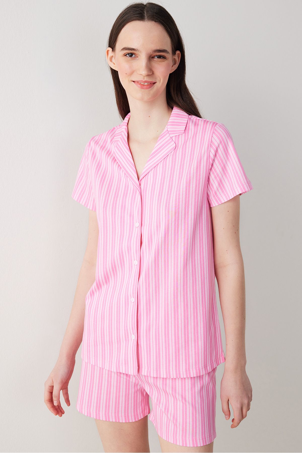 Penti Pink Strapless Gömlek Şort Pembe Pijama Takımı