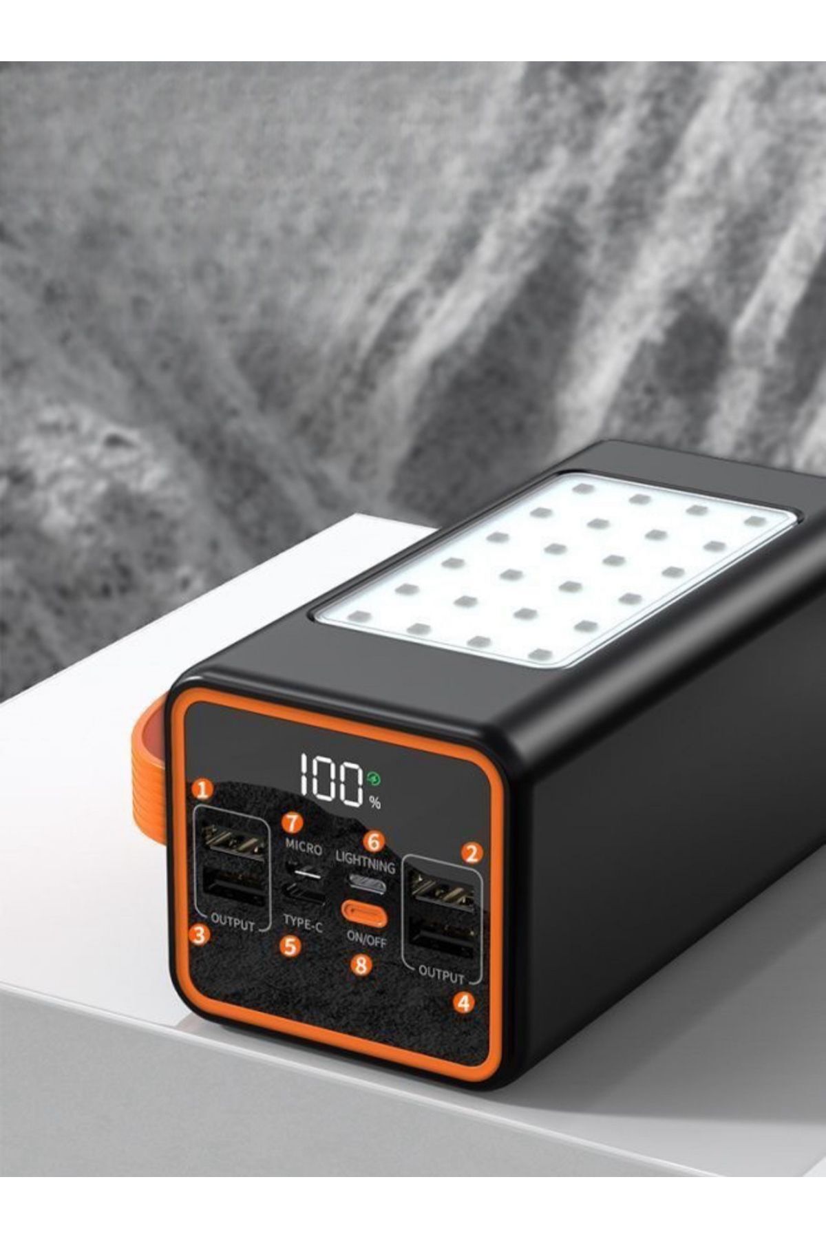 PASACO 50.000 mAh Hızlı Şarj Kamp Işıklı 4x USB 1x Type-C 1x Micro 1x Lightning Çıkışlı Led Panel Powerbank