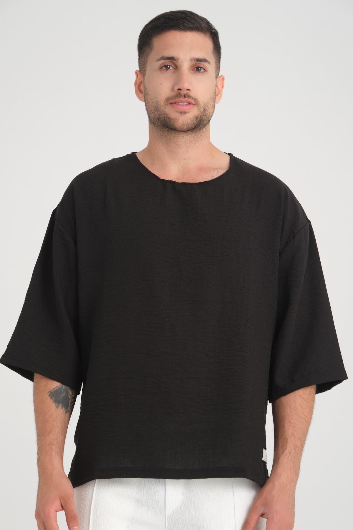 Valiberta Bisiklet Yaka Fakir Kol Oversize Kısa Kol T-shirt - Siyah