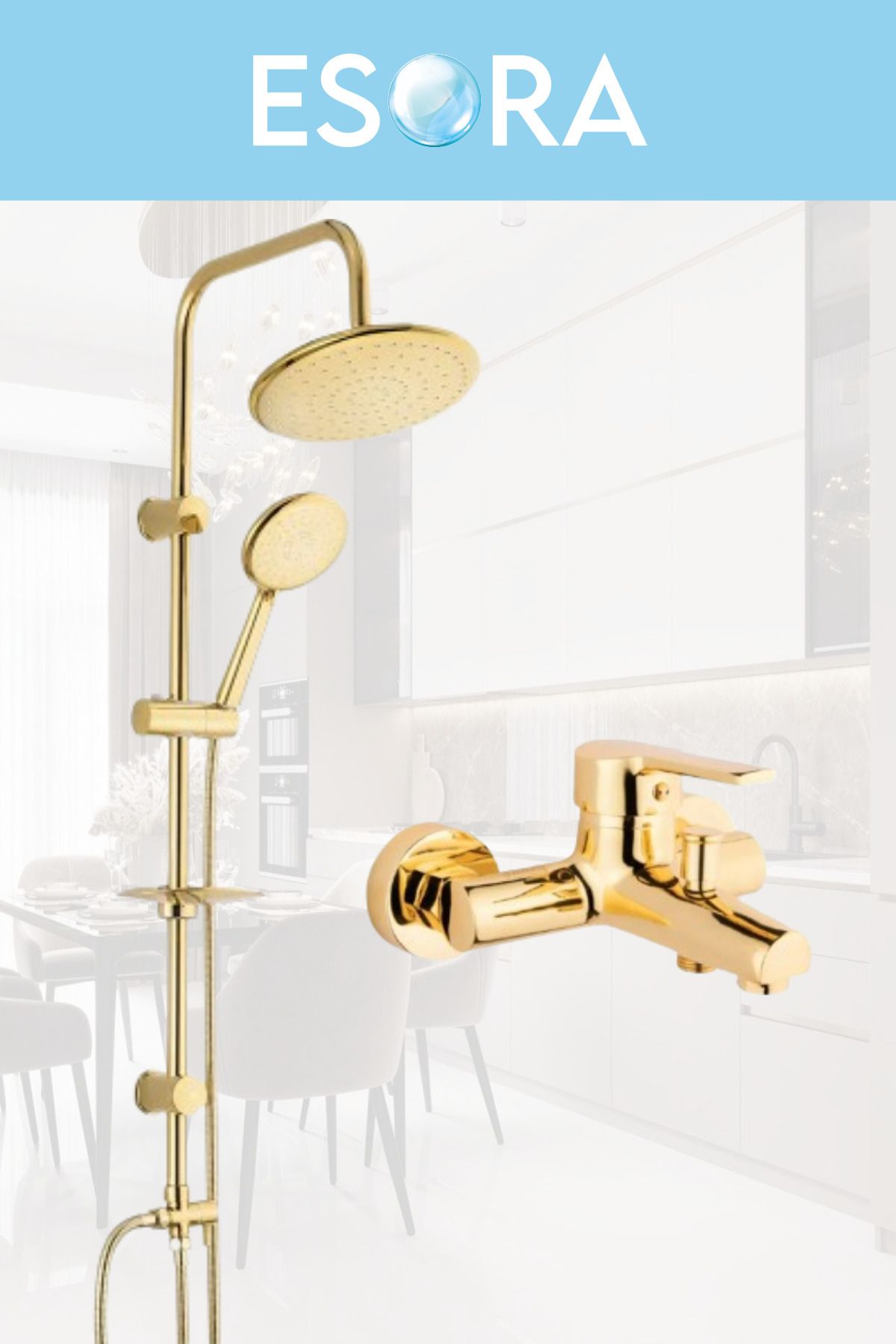 ESORA Gold Yuvarlak Robot Duş Seti , Banyo Bataryası 2’li Set