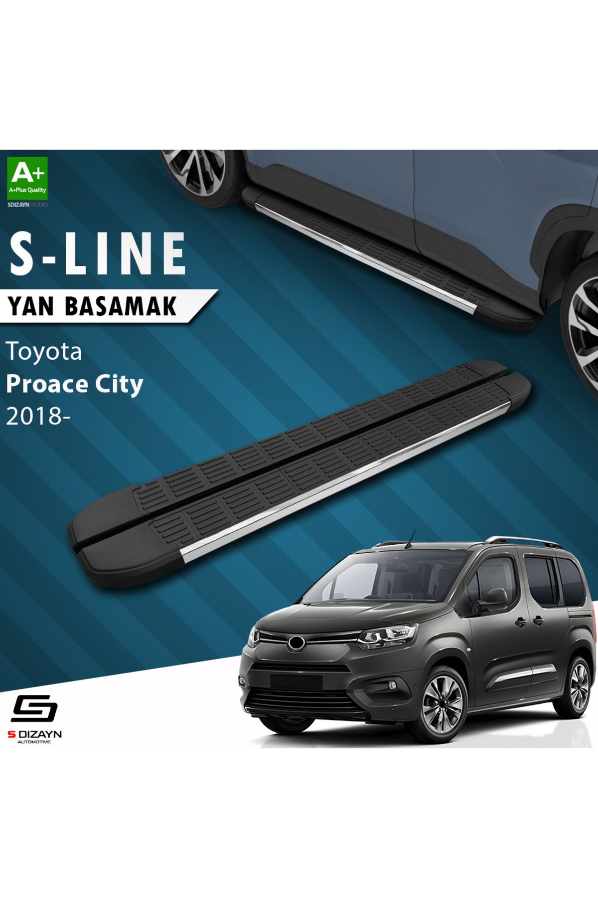 S Dizayn Toyota Proace City Kısa Şase S-line Krom Yan Basamak 203 Cm 2018 Üzeri A Kalite To-pc1-ks-uyumlu