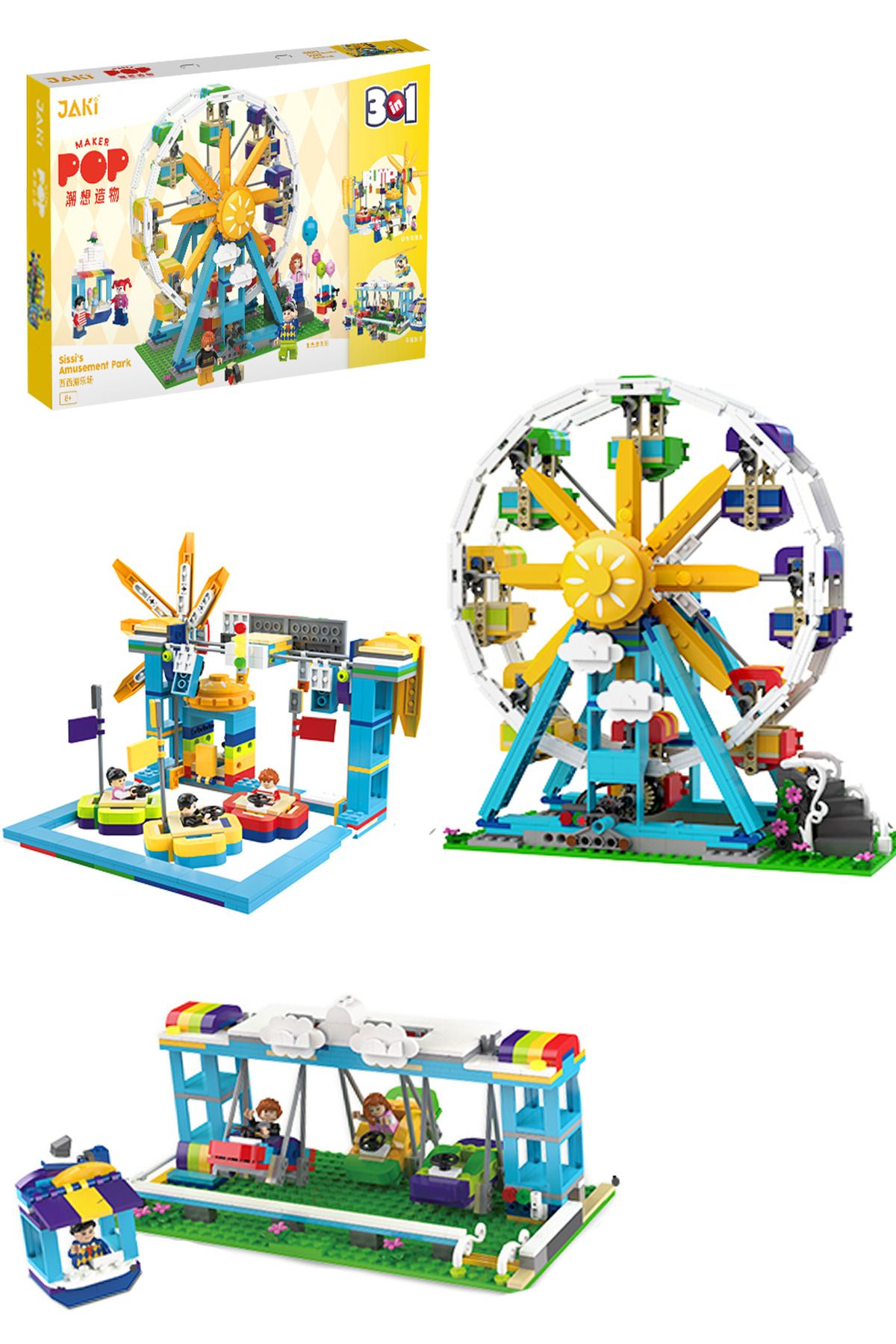Vagonlife Jaki Maker Pop 3 in 1  Lunapark -3 Farklı Model İçerir- (1107 Parça) Oyuncak Yapım Seti