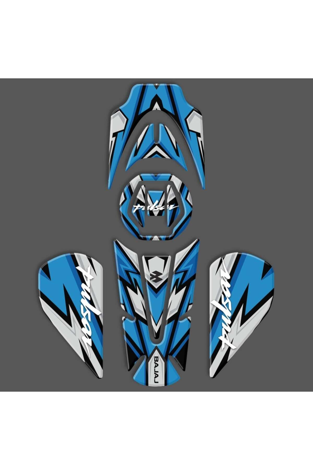 Redline Grafik Bajaj Pulsar Tank Pad Set 5'li Mavi