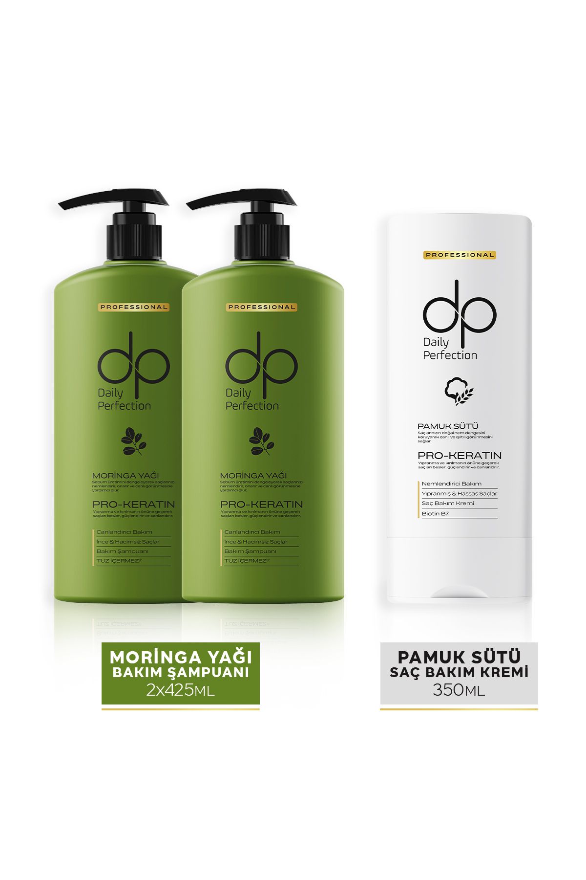 dp Daily Perfection Şampuan Moringa Yağı 425 ml X 2 Adet & Saç Bakım Kremi Pamuk Sütü 350 ml
