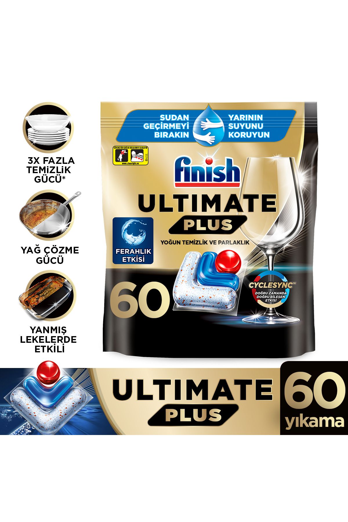 Finish Ultimate Plus Hepsi Bir Arada Bulaşık Makinesi Deterjanı  Kapsül Tablet  60 Adet