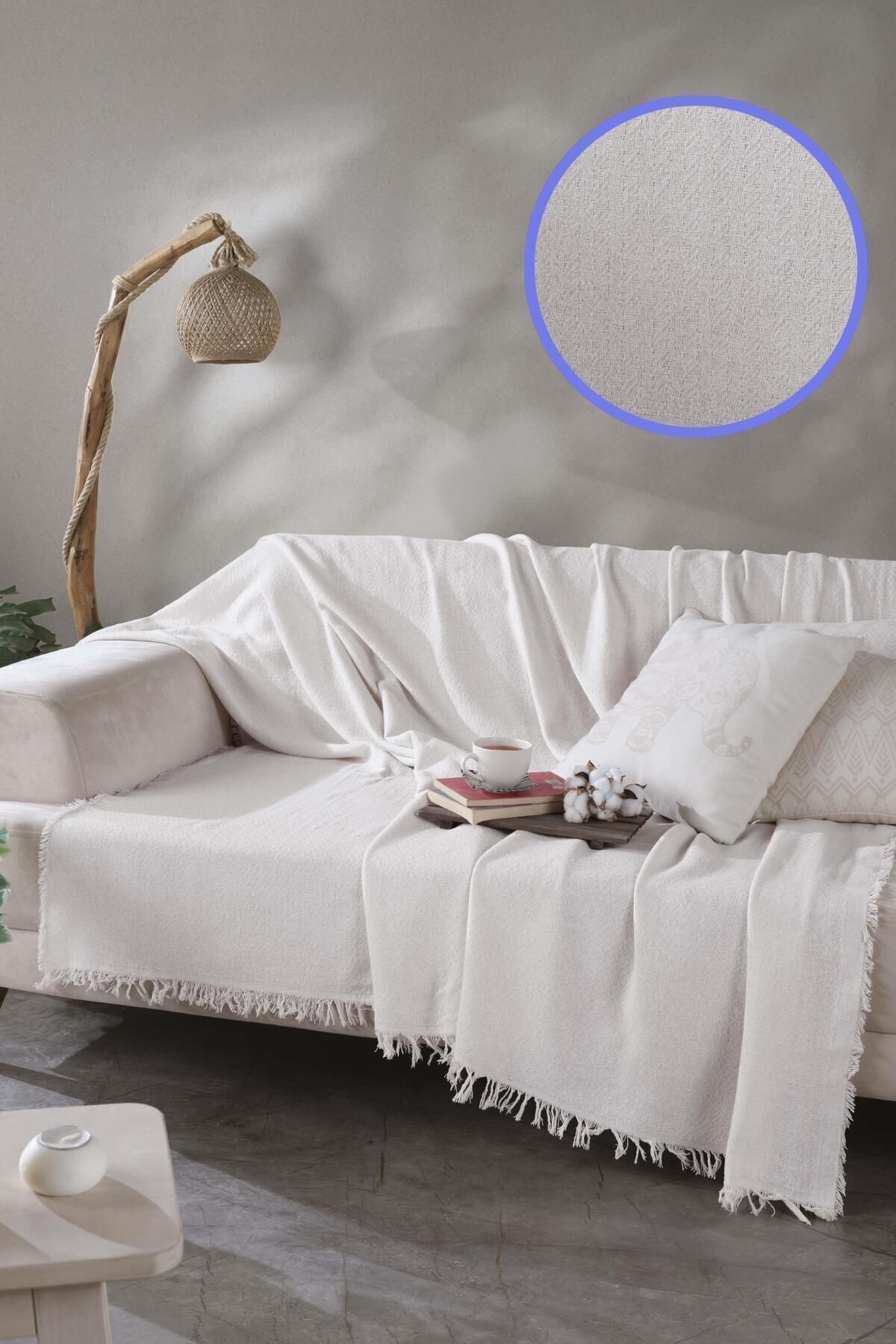 LADYNİL 170x210 Zikzak Ekru Koltuk Örtüsü