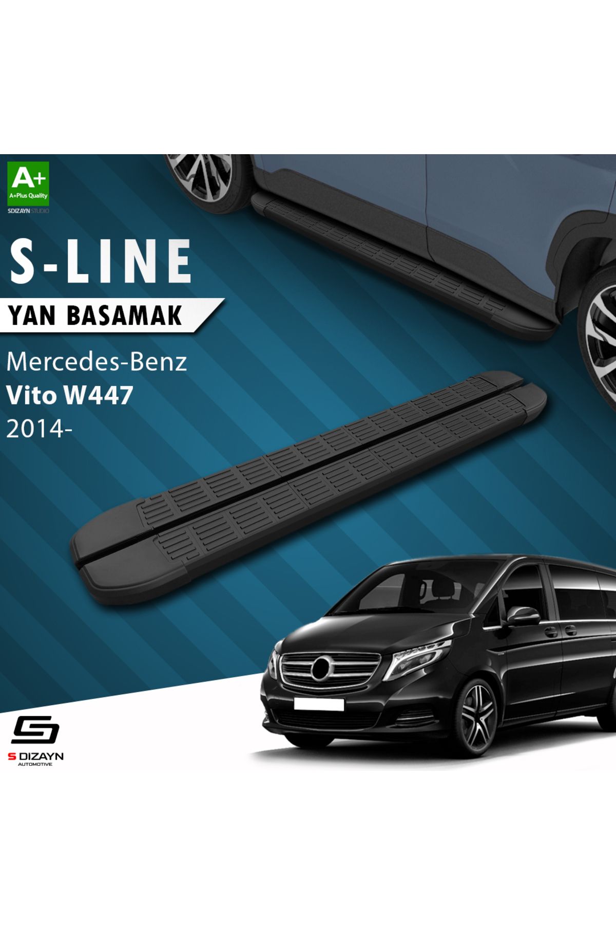 S Dizayn S-dizayn Mercedes Vito W447 Uzun Şase S-line Siyah Yan Basamak 253 Cm 2014 Üzeri A Kalite Mr-447-us