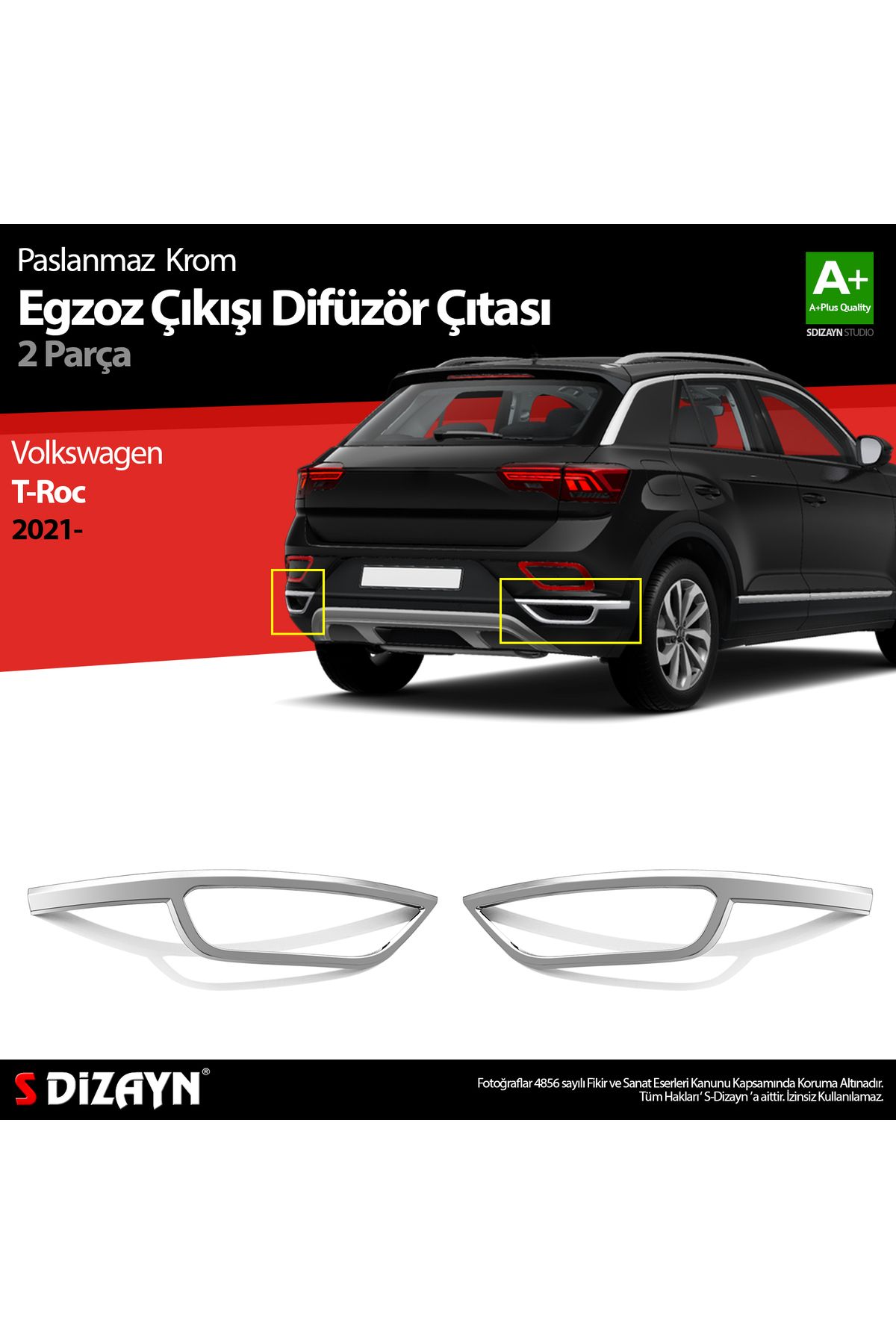 S Dizayn S-dizayn Vw T-roc Makyajlı Krom Egzoz Görünümü Difüzör 2 Prç. 2021 Üzeri 7636911
