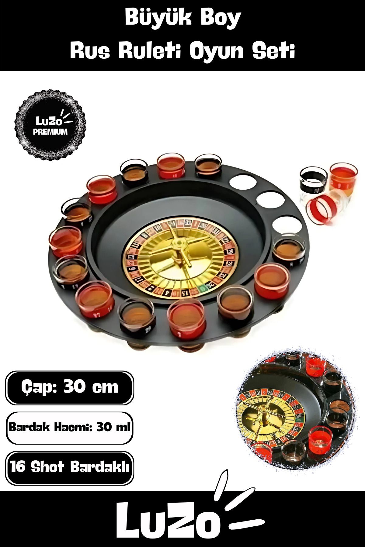 LuZo Premium Seri 16 Shot Bardaklı Eğlence Parti Casino Yılbaşı Alkol Rus Ruleti İçki Evde Oyun Seti
