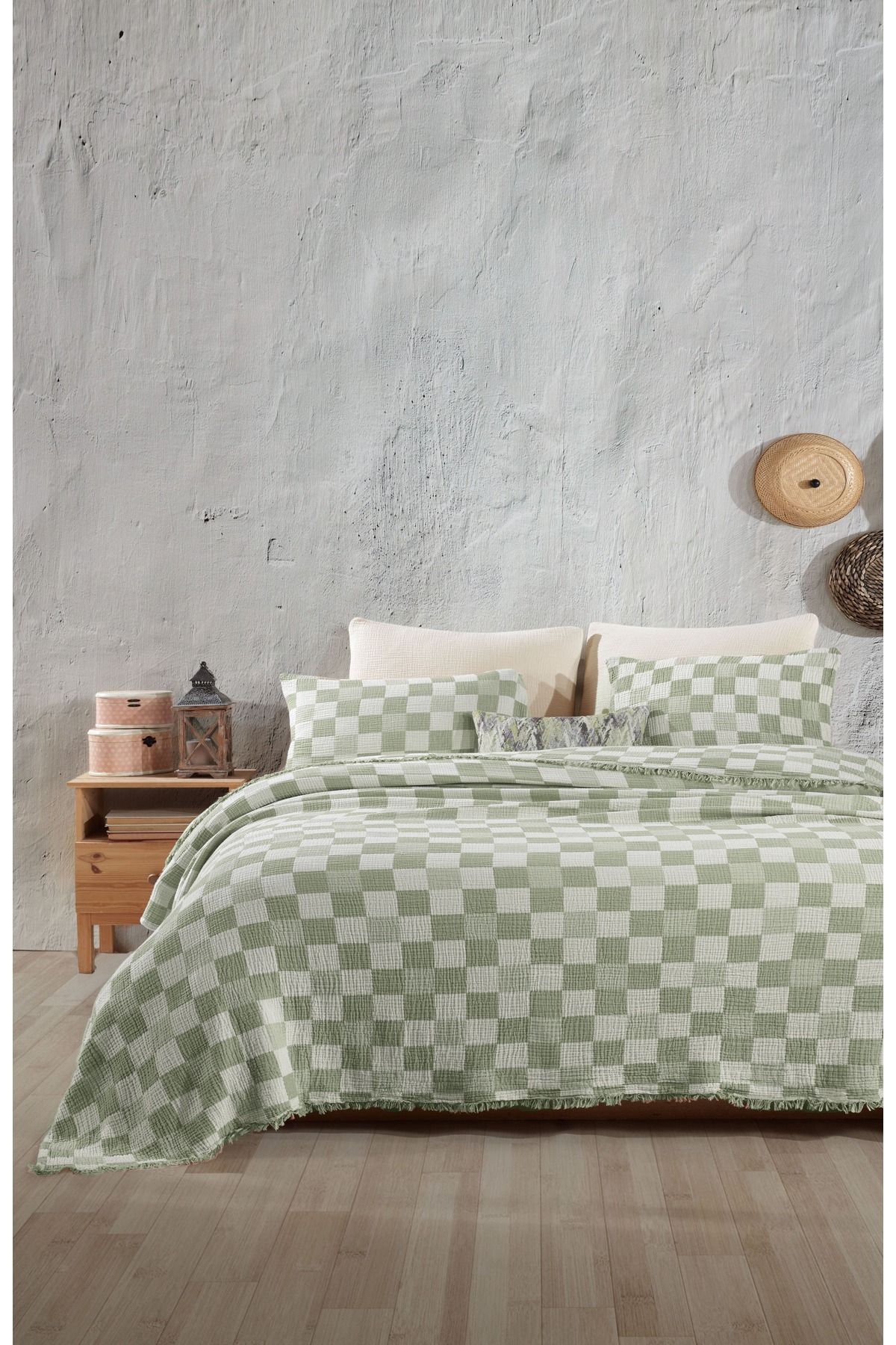 destinyhometex Damalı Desen 4 Katlı Multi Muslin %100 Pamuk Tek Kişillik Yatak Örtüsü 160x240cm