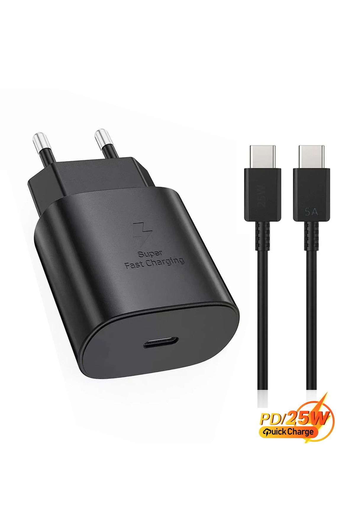 Leastra 25 Watt Samsung Xiaomi Oppo Poco Android Uyumlu USB-c to USB-c Kablolu Siyah  Hızlı Şarj Seti