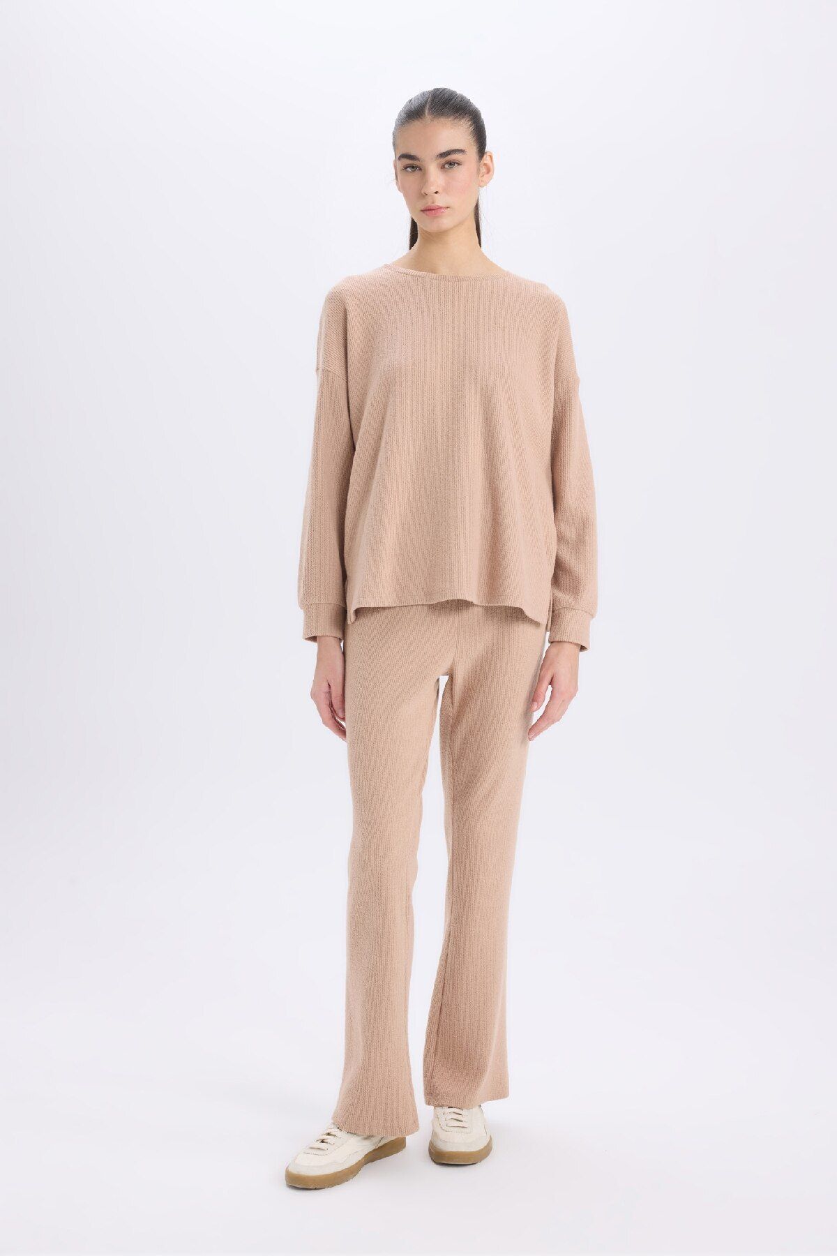 Defacto Pijama Takımı Regular Fit Basic Düz Uzun Kollu Üst Geniş Bol Paça Alt-fall In Love D2259ax24wn