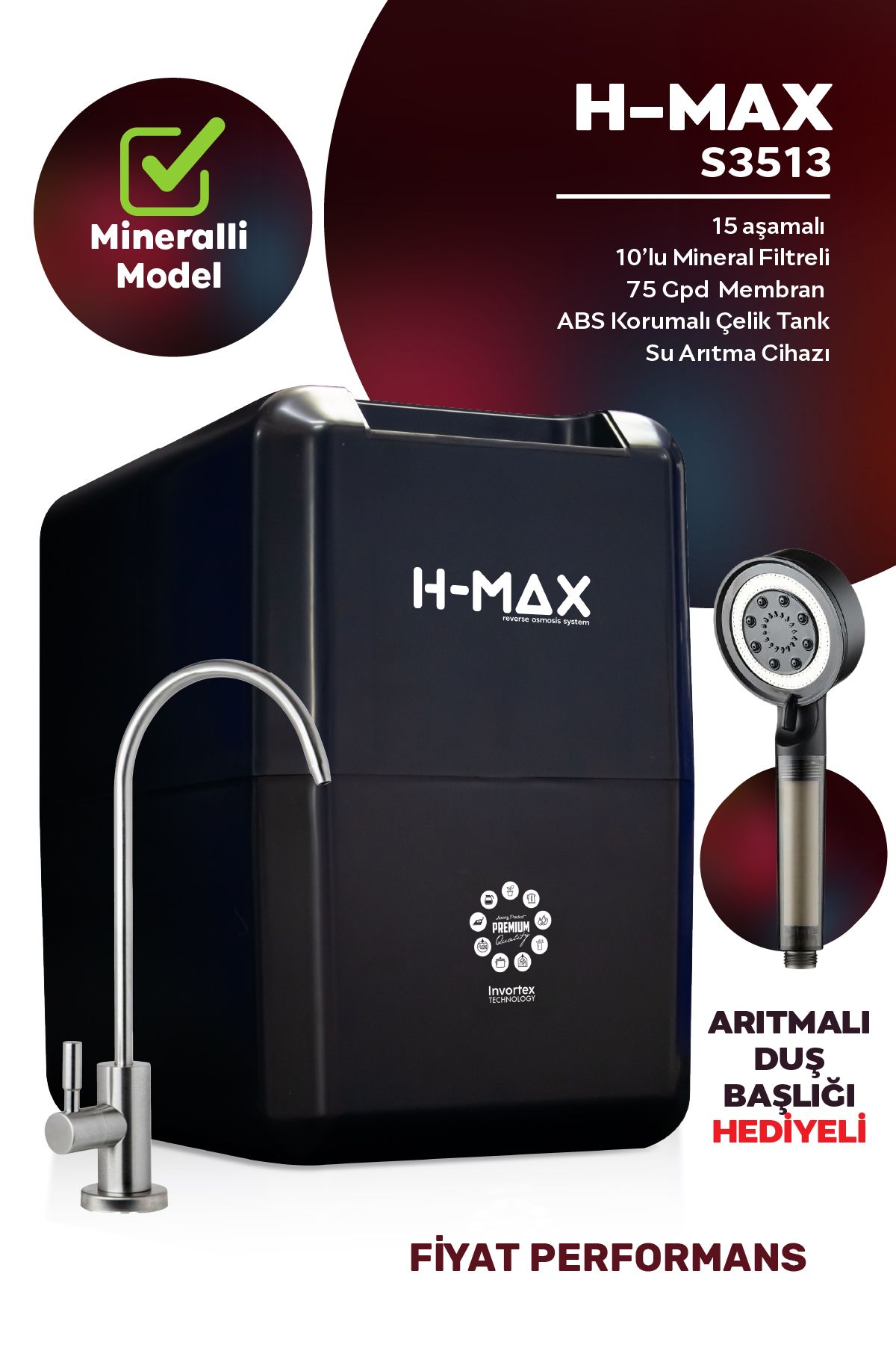 H-MAX Reverse Osmosis System Hmax S3513 Model 15 Aşama Mineralli Su Arıtma Cihazı