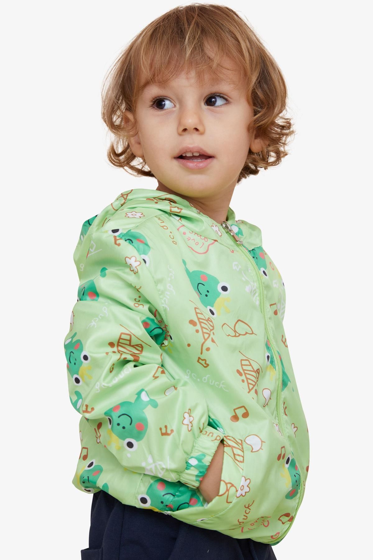 Breeze Girls & Boys Erkek Çocuk Yağmurluk Prens Kurbağacık Desenli 1-5 Yaş, Fıstık Yeşili