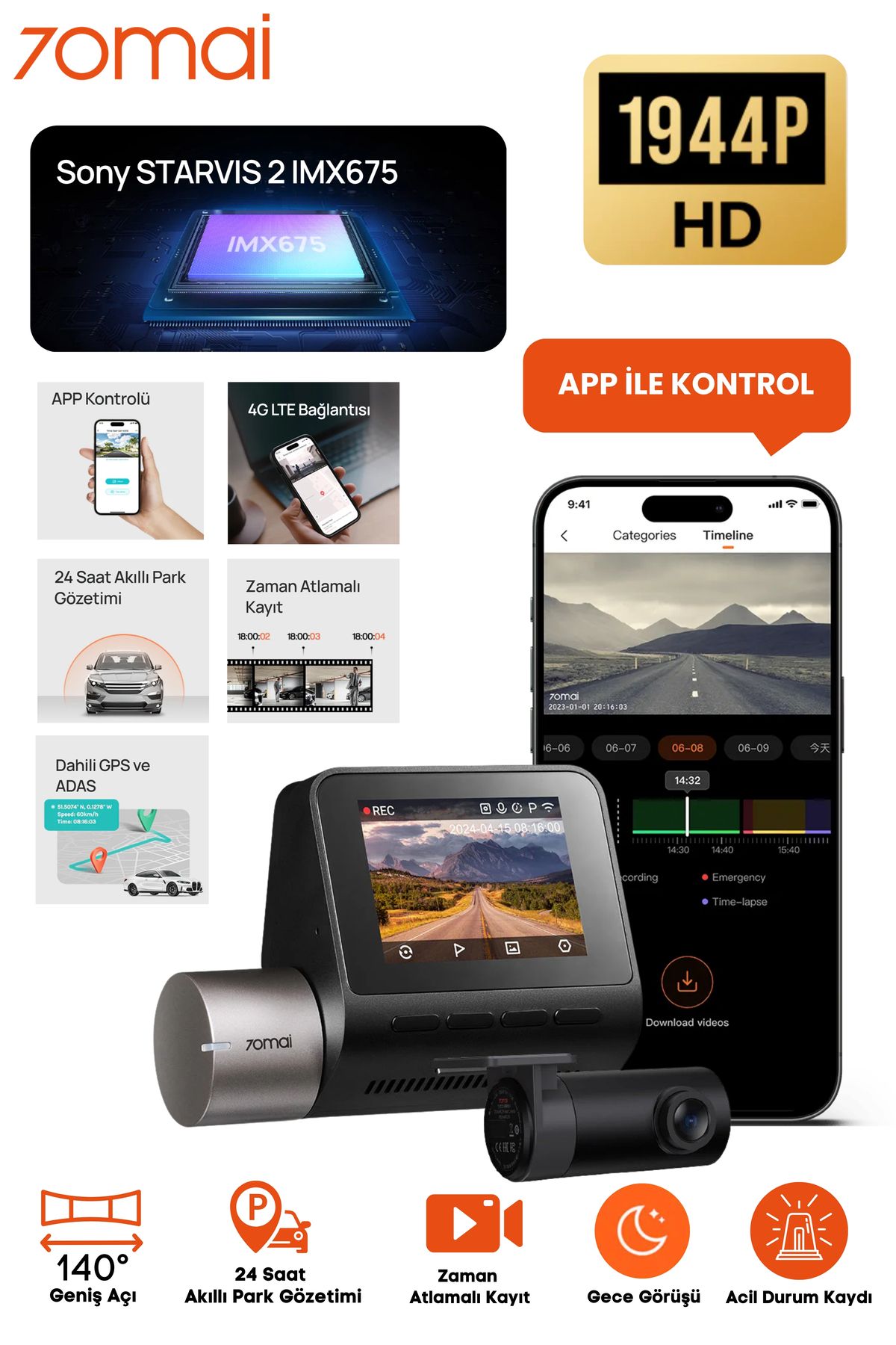 70MAİ 70mai Dash Cam A510 Set Araç Kamerası 2024