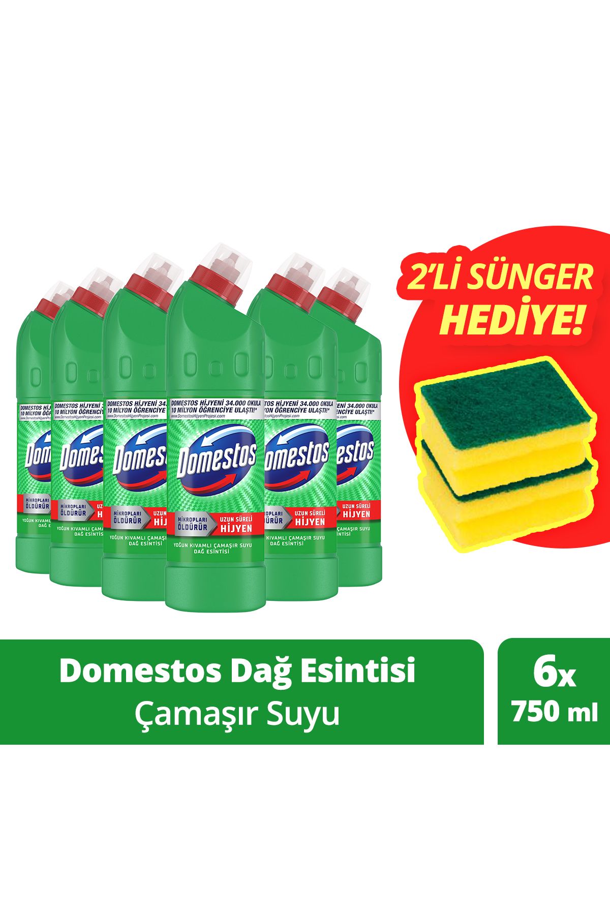 Domestos Çamaşır Suyu Dağ Esintisi 750 ml X 6 Sünger 1 Adet