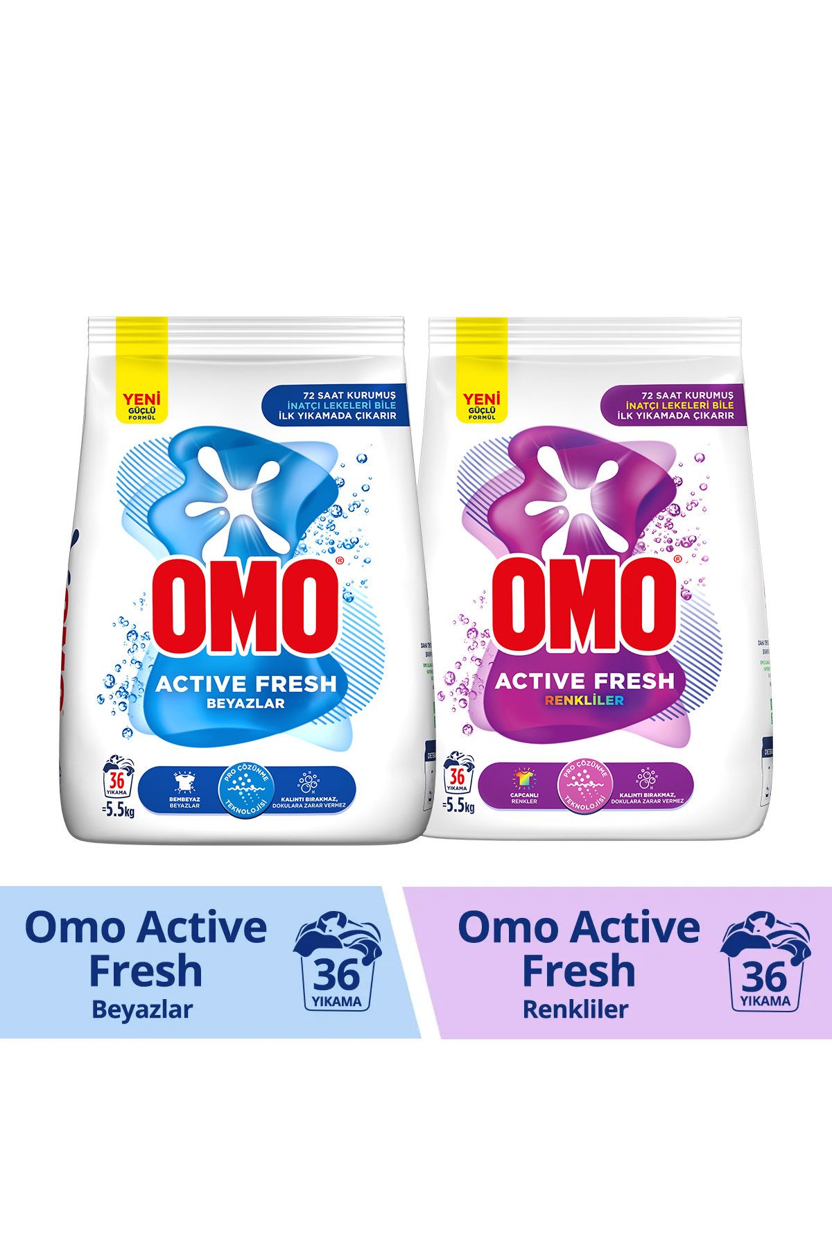 Omo Active Fresh Beyazlar 5.5kgx1 Active Fresh Renkliler 5.5kgx1 Toz Çamaşır Deterjanı