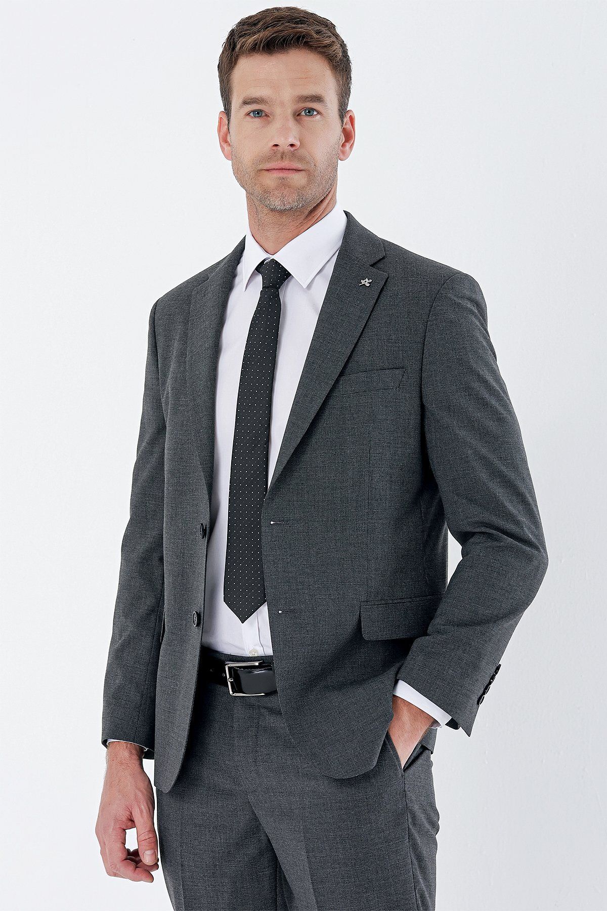 İmza Siyah Desenli Mono Yaka 6 Drop Comfort Fit Rahat Kesim Klasik Takım Elbise 1001235163
