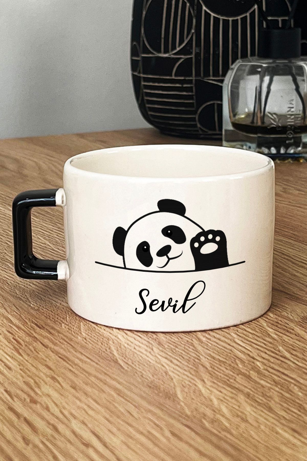 Hedizu Kişiye Özel Sevimli Panda Lüks Fincan Siyah Pandalı Hediye
