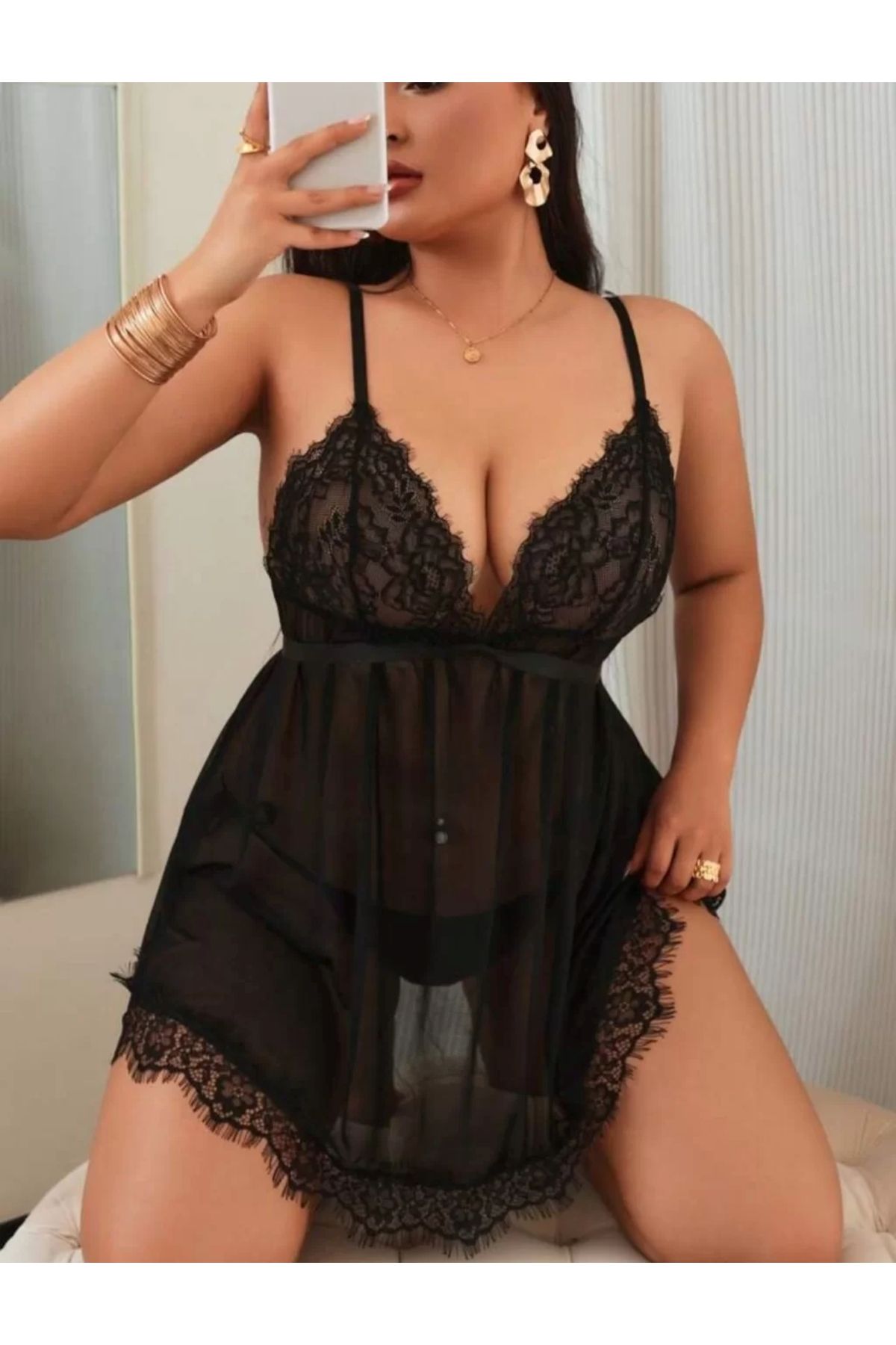 Nathalie Lingerie Dantel Detaylı Tül Gecelik