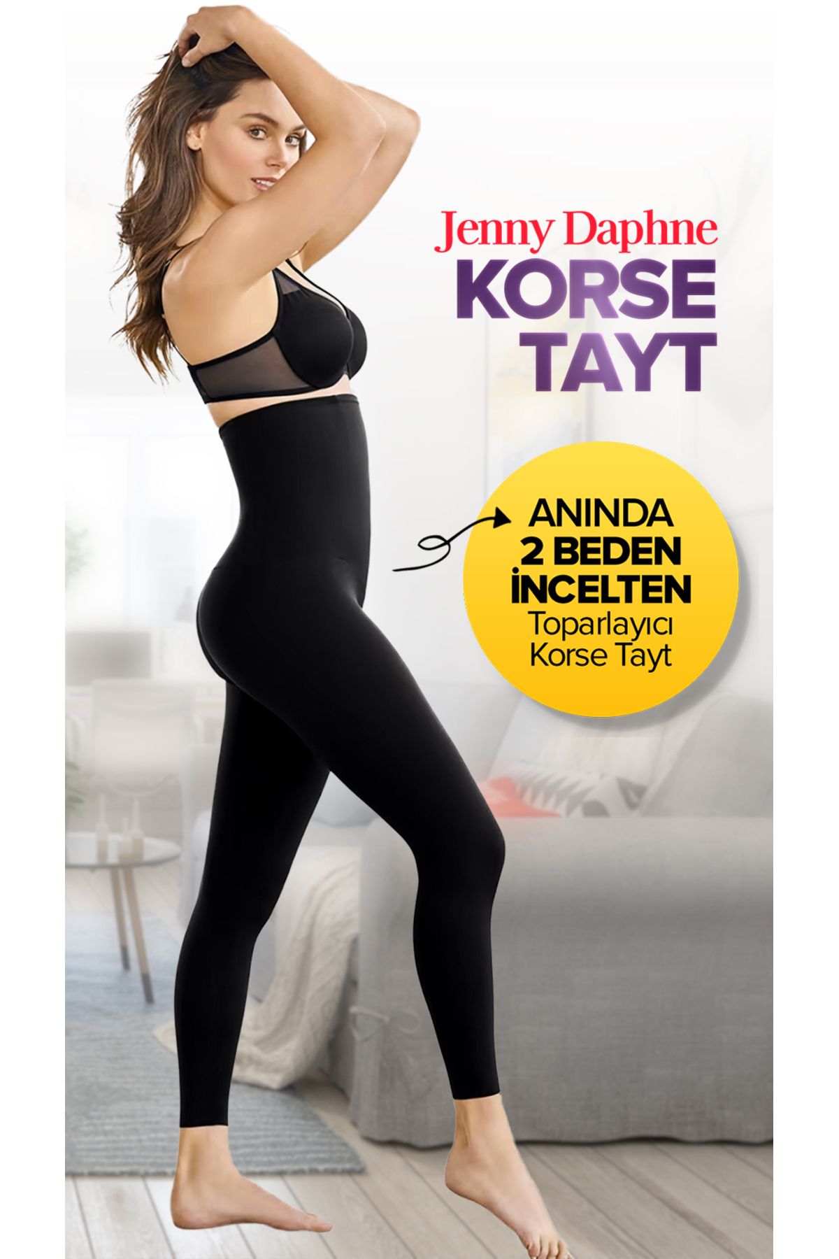Jenny Daphne Toparlayıcı Inceltici Çift Kat Örme Kumaş Ekstra Yüksek Bel Korse Tayt