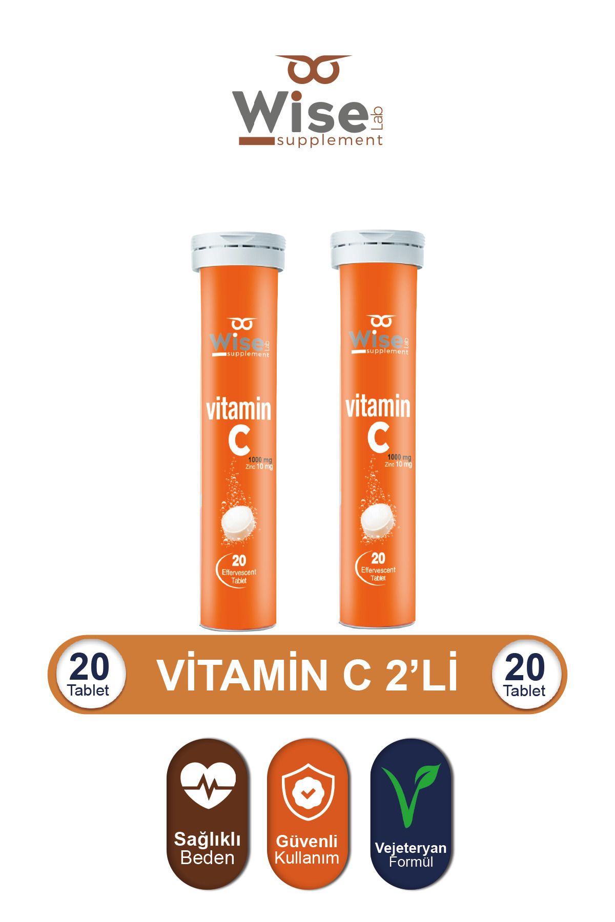 WiseLab Vitamin C + Çinko Efervesan 20 Tablet x 2 Adet