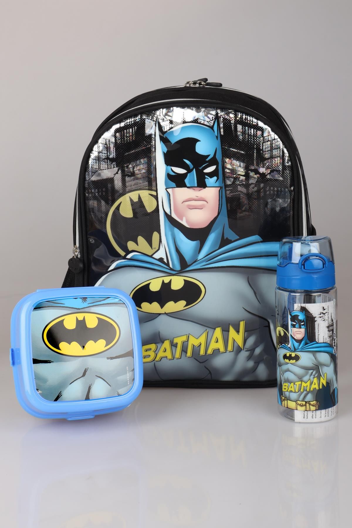 Batman YENİ SEZON LİSANSLI BATMAN OKUL ÇANTASI,BESLENME KABI VE 500 ML TRITAN MATARA OKUL SETİ